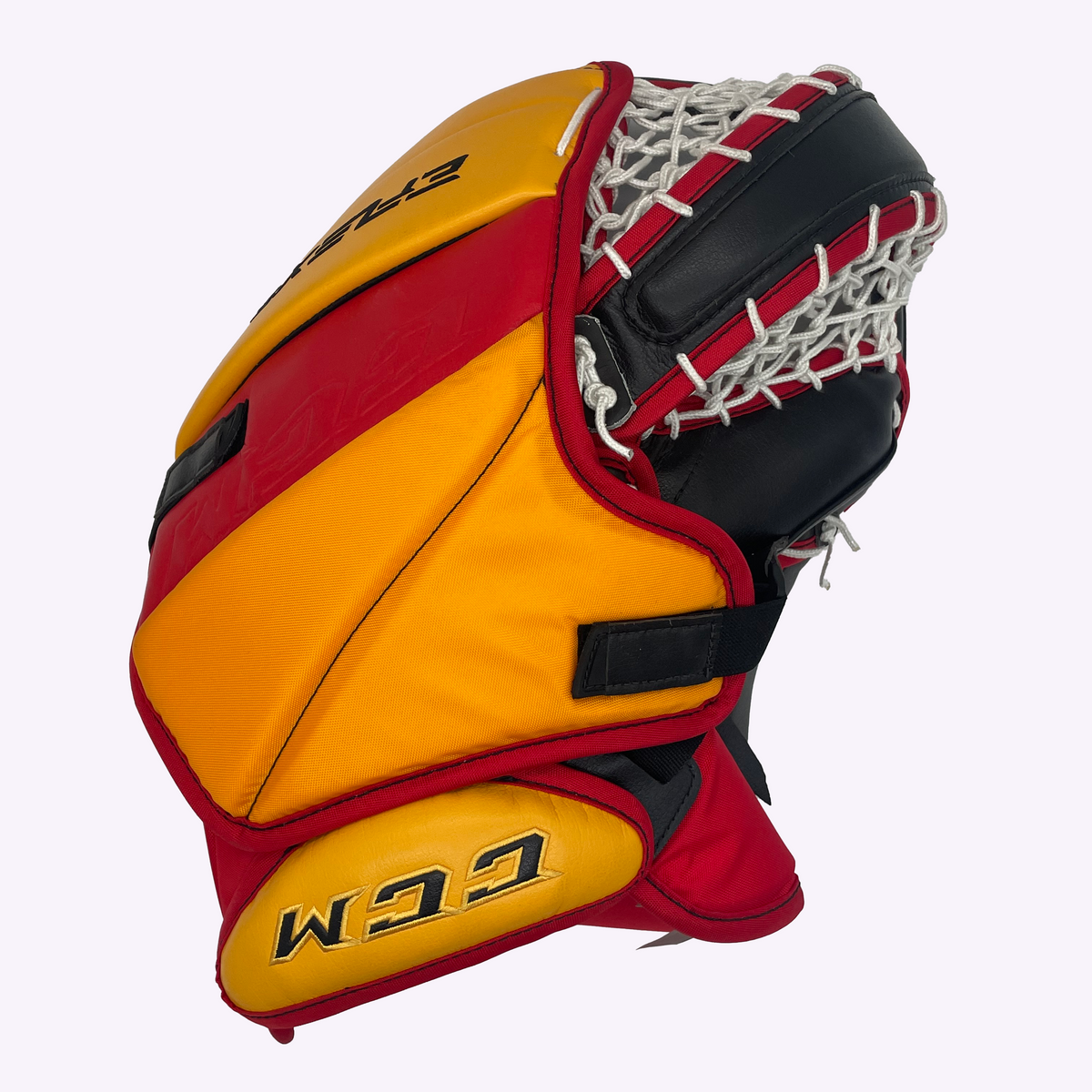 CCM Extreme Flex 5 - Pro Stock NHL Goalie Blocker - Dustin Wolf (Red/Yellow/White)