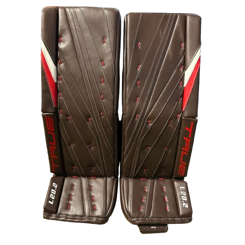 True Used Pro Stock Goalie Pads (Brown/White/Red)