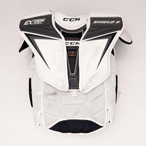 CCM Extreme Flex Shield II - Used Pro Stock Goalie Chest Protector - No Arms (White/Grey)