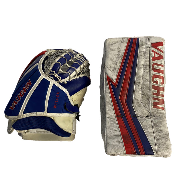 Vaughn Velocity V9 - Pro Stock Goalie Pad - Full Set (White/Red/Blue)