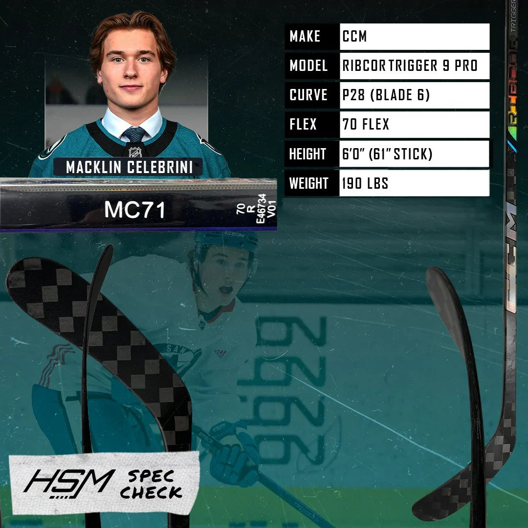 Macklin Celebrini Stick Spec Check