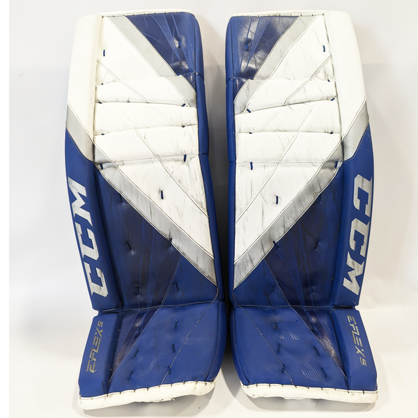 CCM Extreme Flex 5 - Used NCAA Pro Stock Goalie Pads (White/Blue)