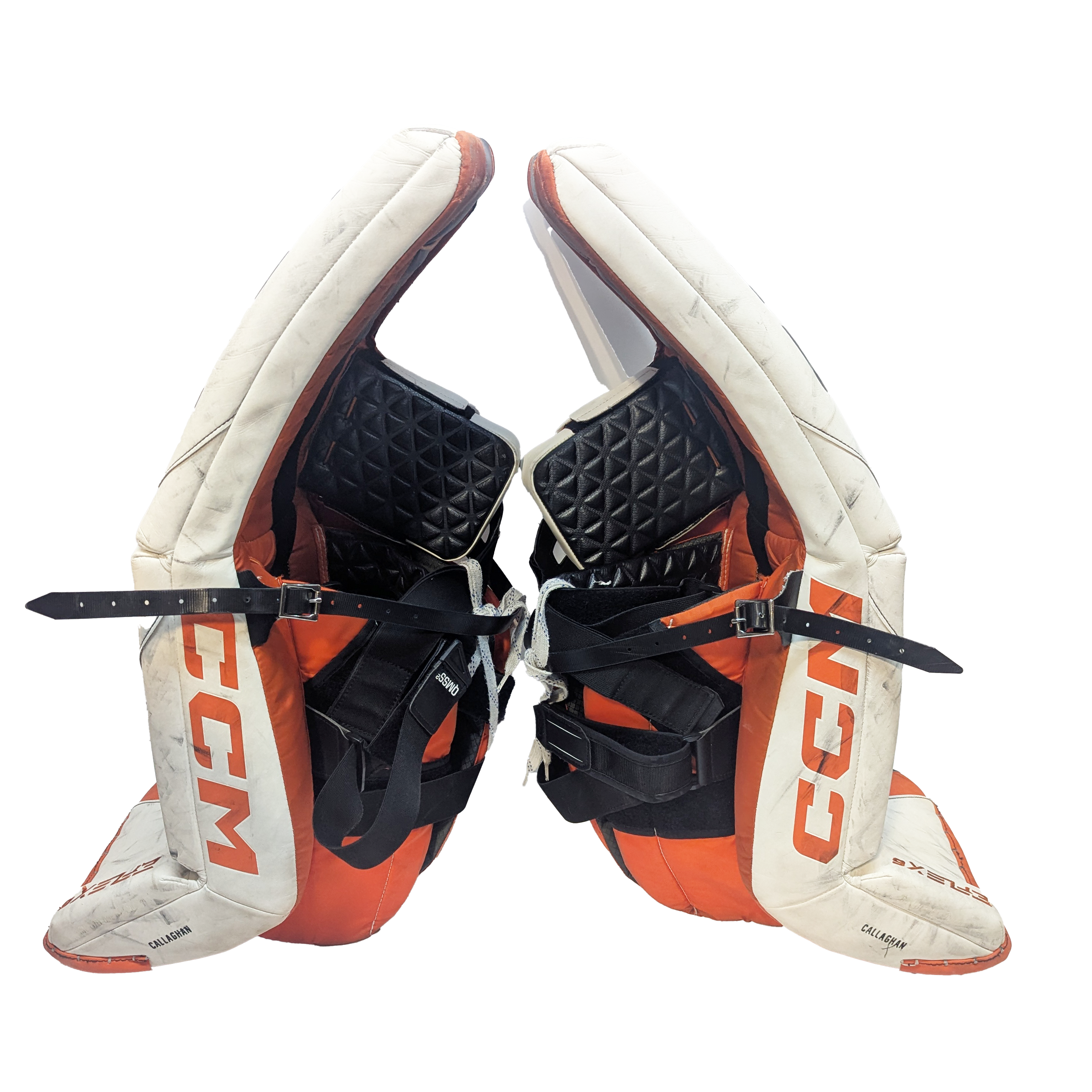 Extreme Flex 6 - NCAA Used Pro Stock Goalie Pads (White/Orange)