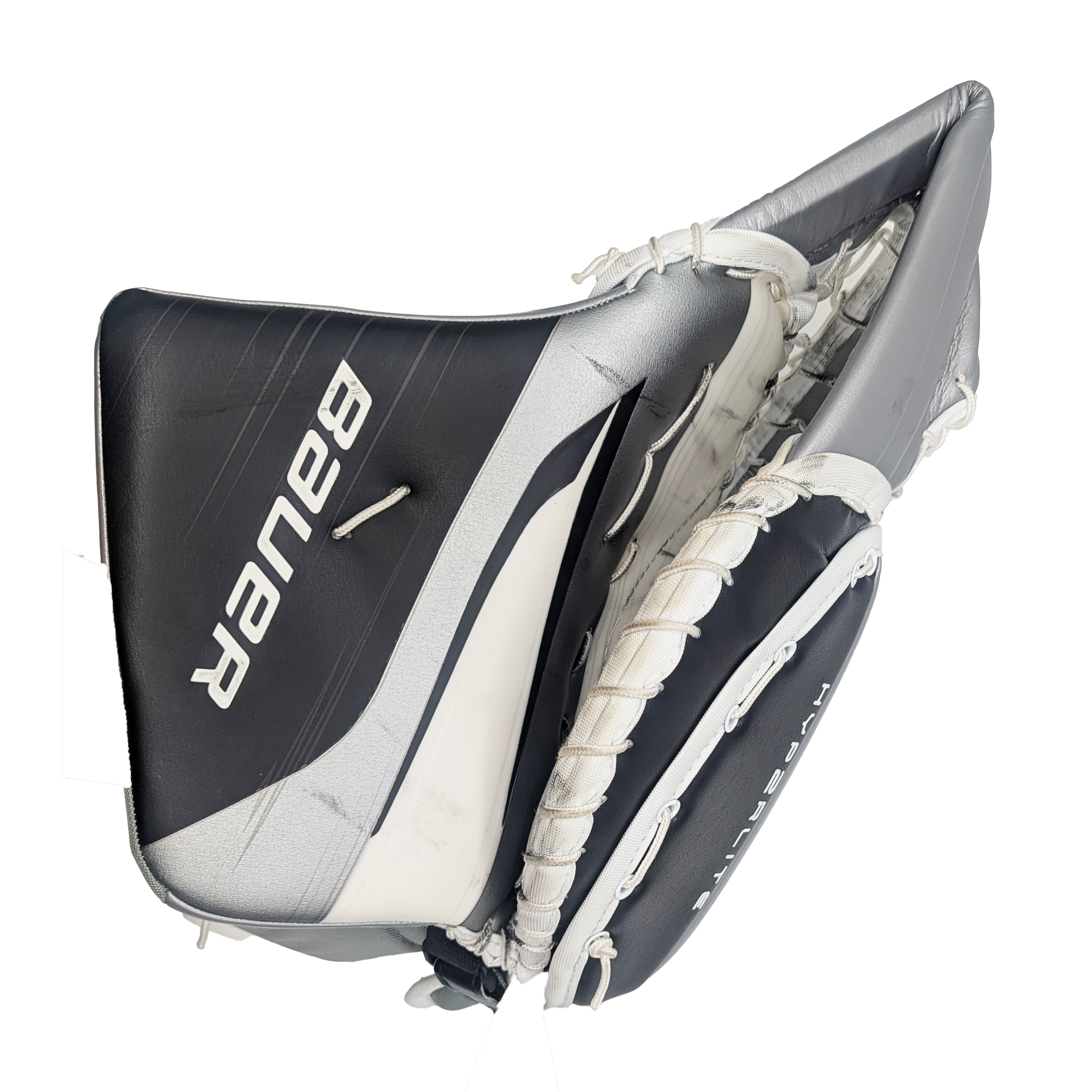 Bauer Vapor Hyperlite 2 – Gant de gardien de but d'occasion AHL (blanc/noir/argent)