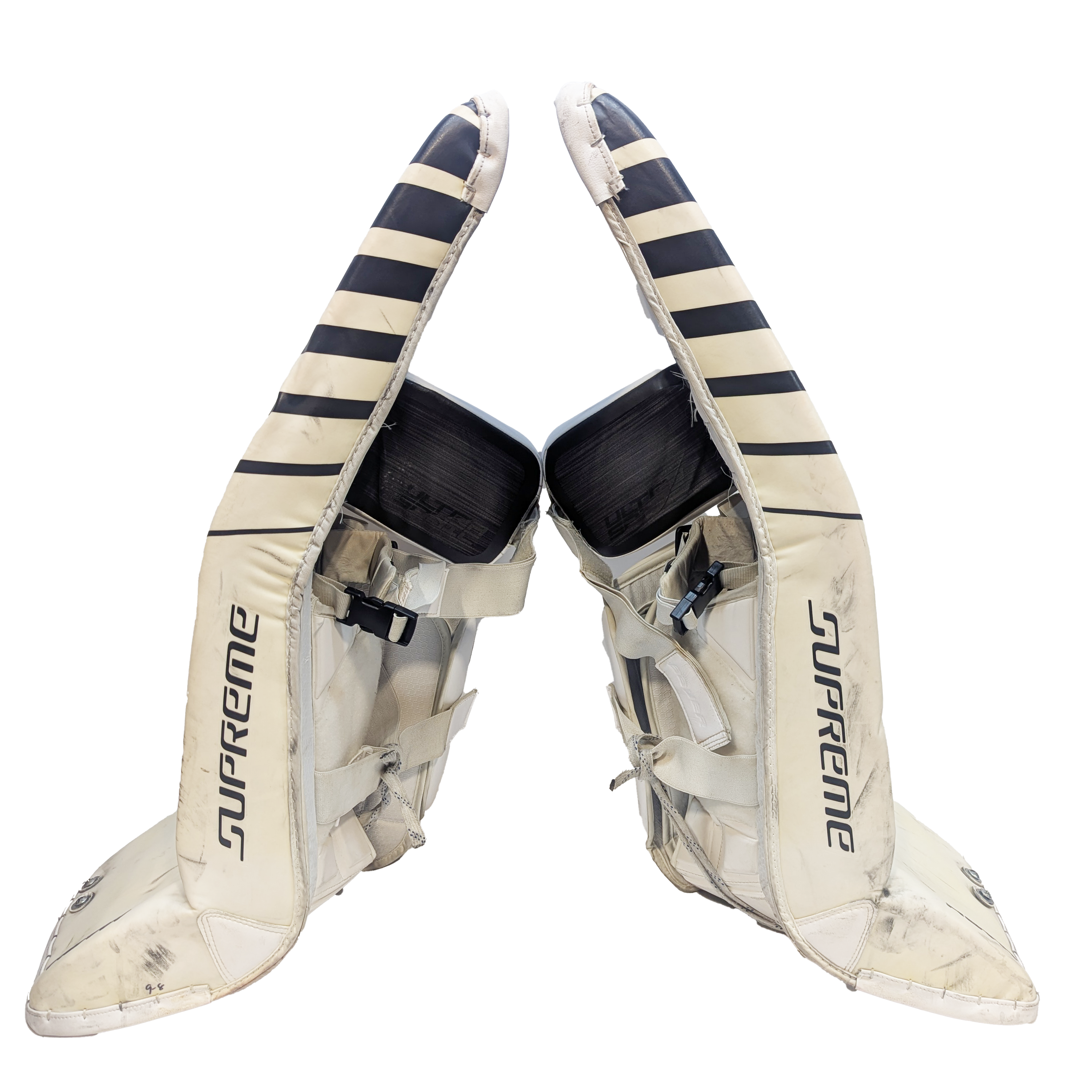 Bauer Supreme Mach - Jambières de gardien de but d'occasion AHL (blanc/noir/argent)