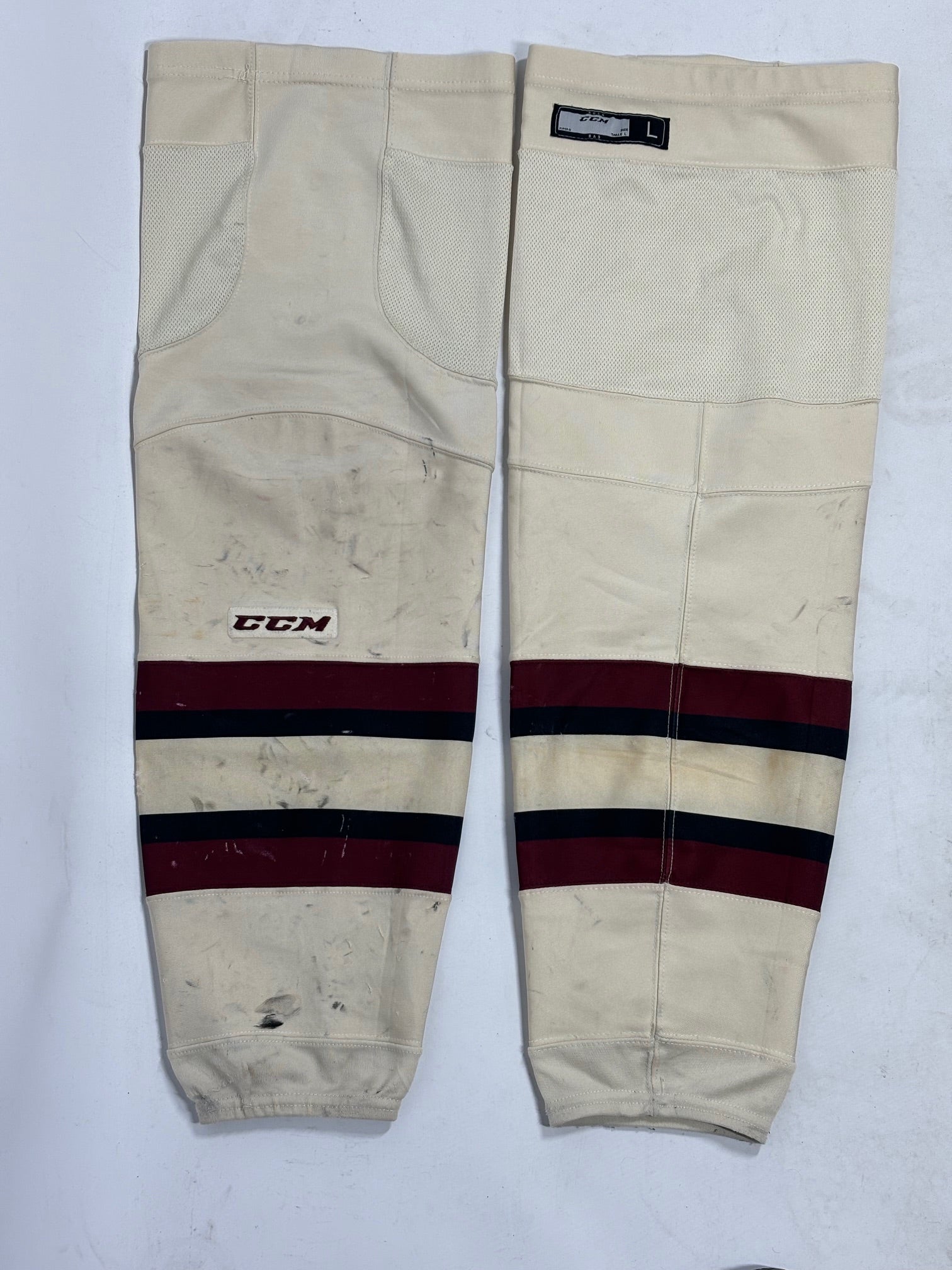 OHL - Used CCM Hockey Sock (Beige/Maroon/Black)