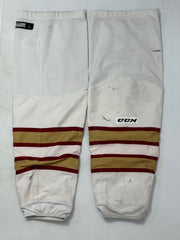 LHJMQ - Chaussette de hockey CCM usagée (blanche/marron/dorée)