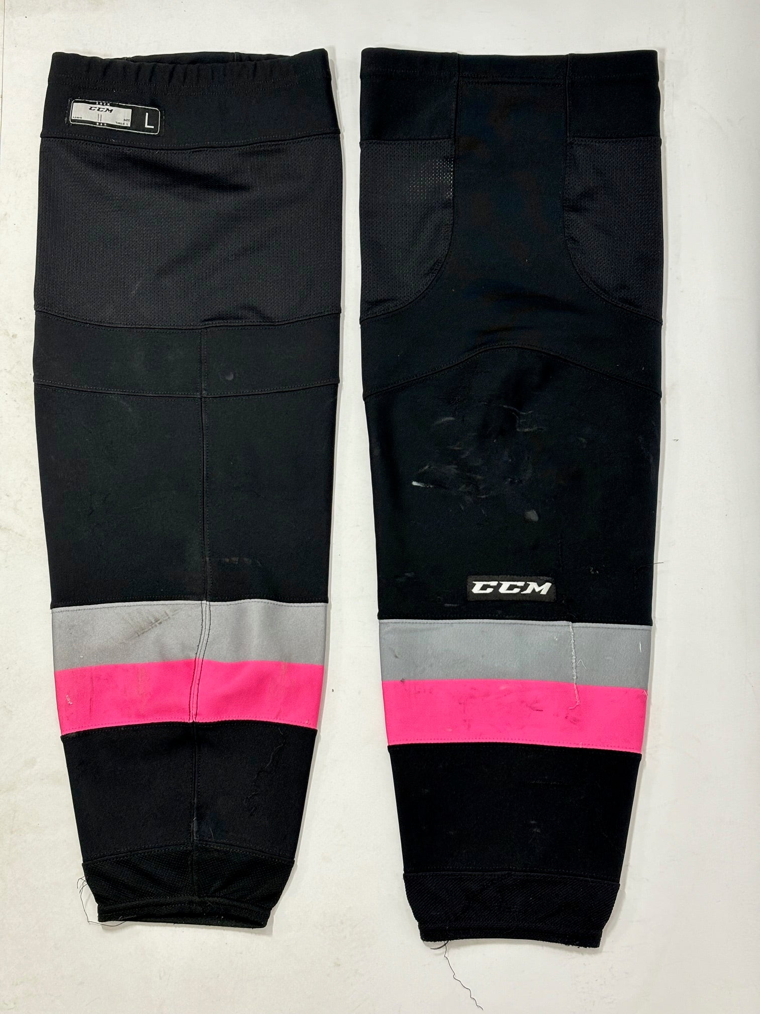 QMJHL - Used CCM Hockey Sock (Black/Silver/Pink)