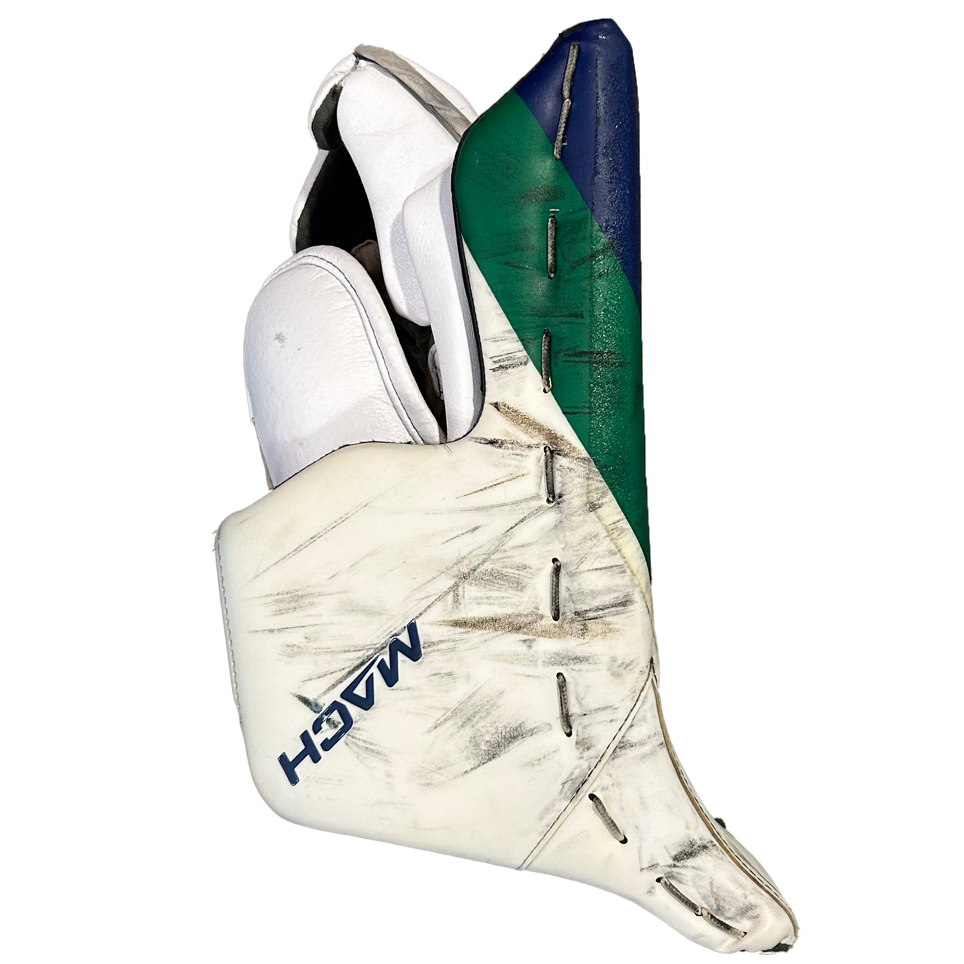 Bauer Supreme Mach - Used Pro Stock Goalie Blocker - (White/Blue/Green)
