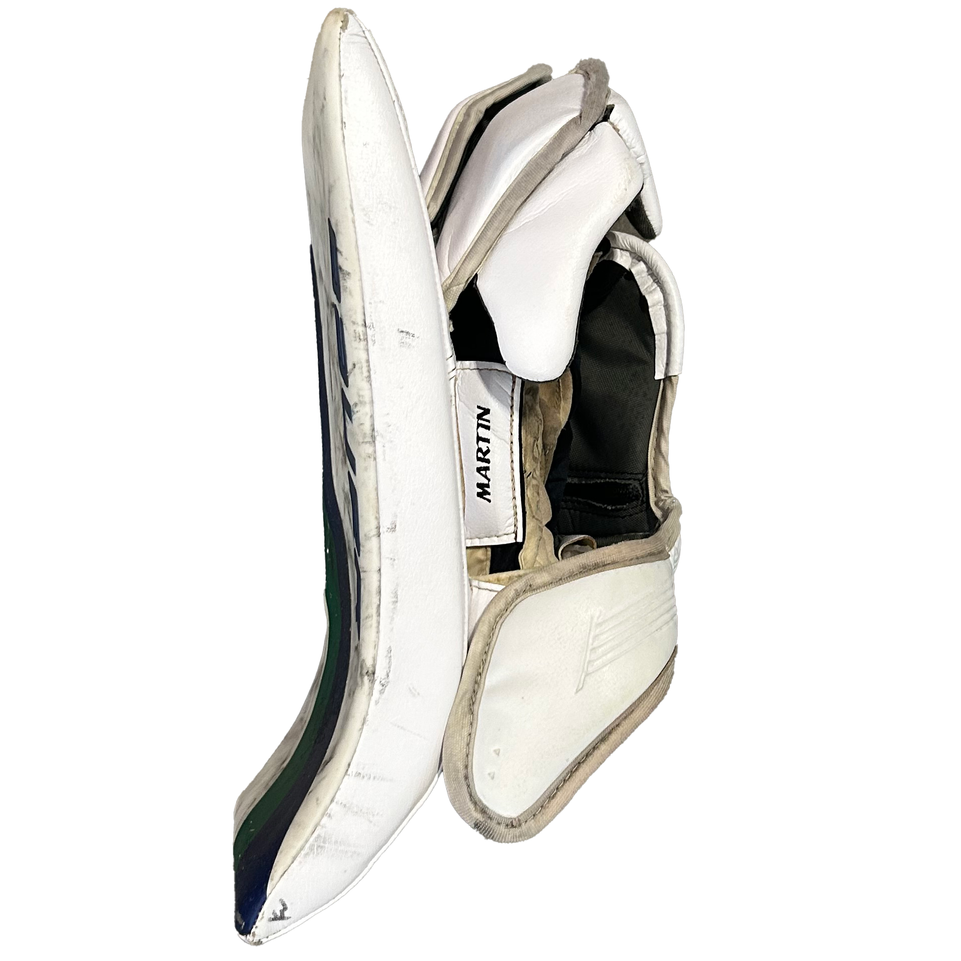 Bauer Supreme Mach - Used Pro Stock Goalie Blocker - (White/Blue/Green)
