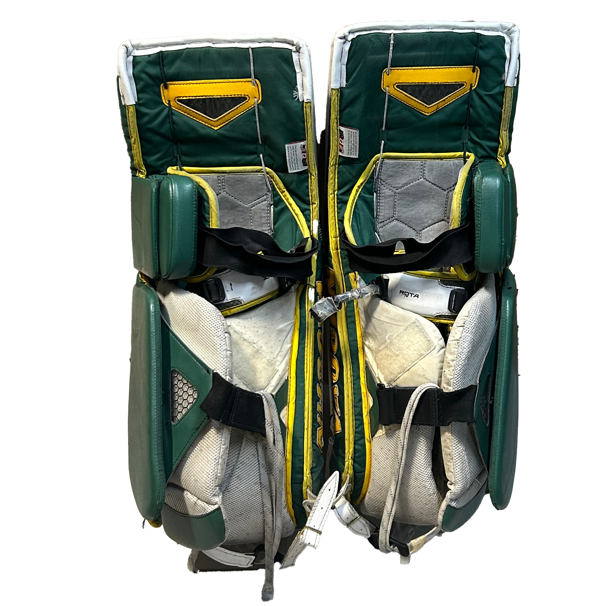 Vaughn Velocity V7 - Used Pro Stock Goalie Pads (Green/White/Yellow)