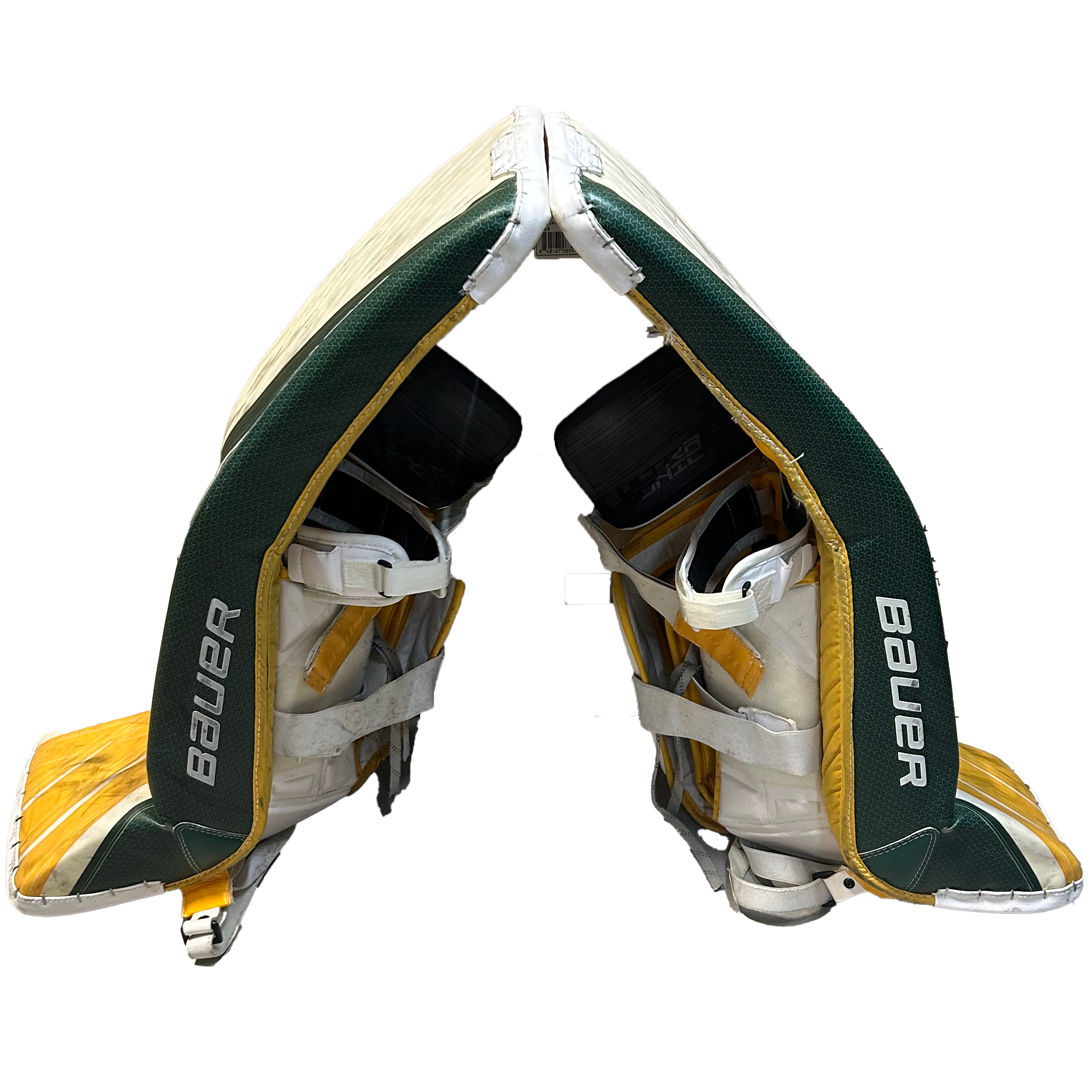 Bauer Supreme Ultrasonic - Used Pro Stock Goalie Pads (White/Green/Yellow)