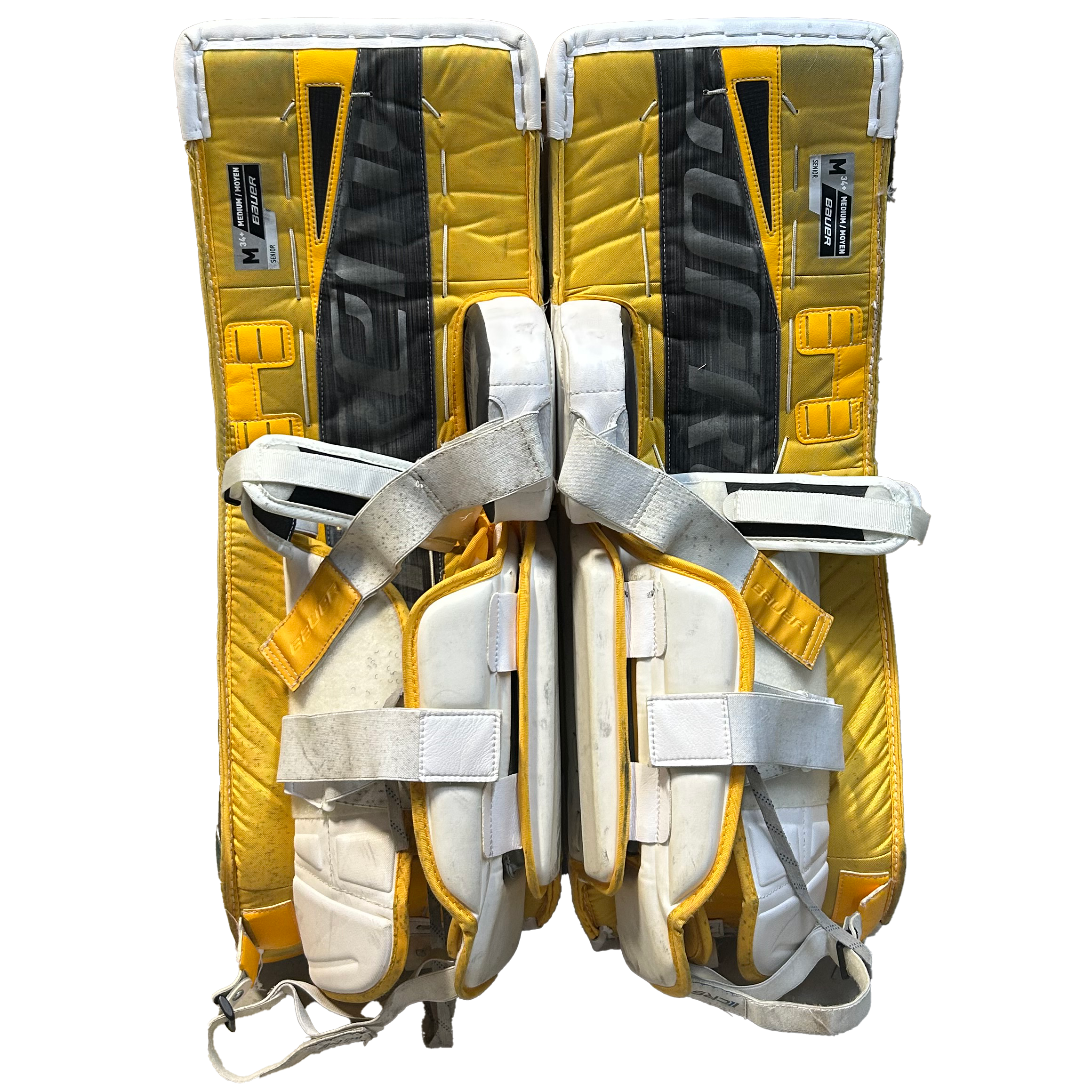 Bauer Supreme Ultrasonic - Used Pro Stock Goalie Pads (White/Green/Yellow)