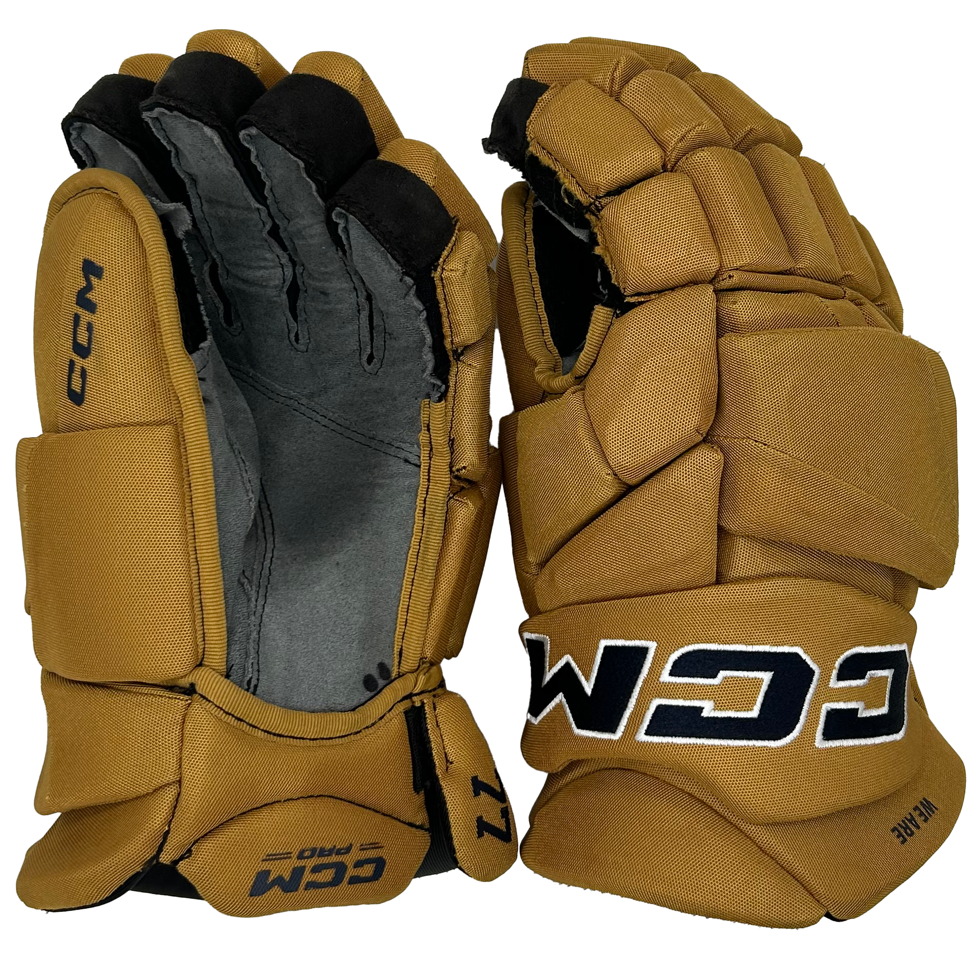 CCM Jetspeed FT8 Pro - Used NCAA Pro Stock Gloves (Gold/Navy)