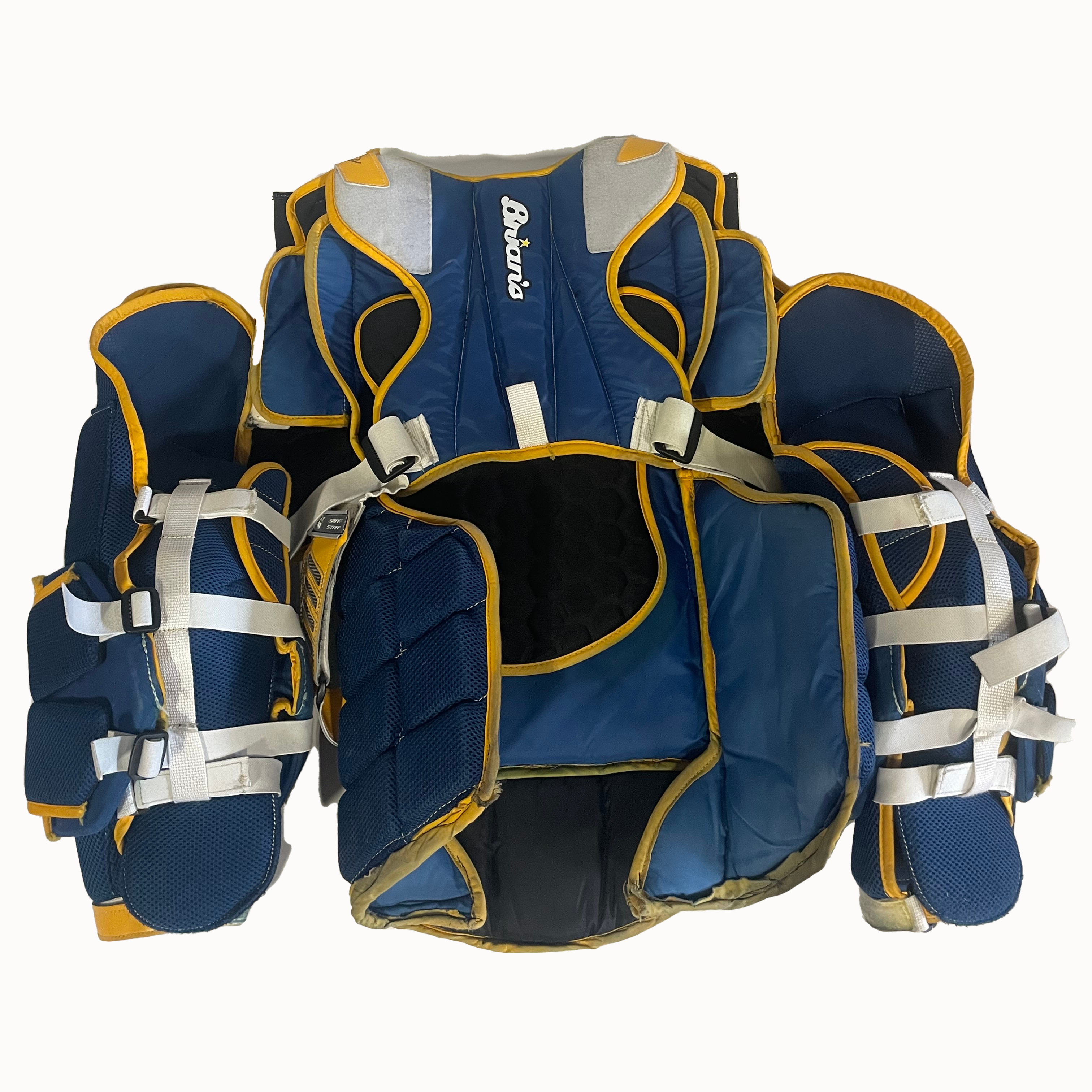 Brians Optik 2 - Plastron de gardien de but Pro Stock d'occasion (bleu marine/blanc/jaune)