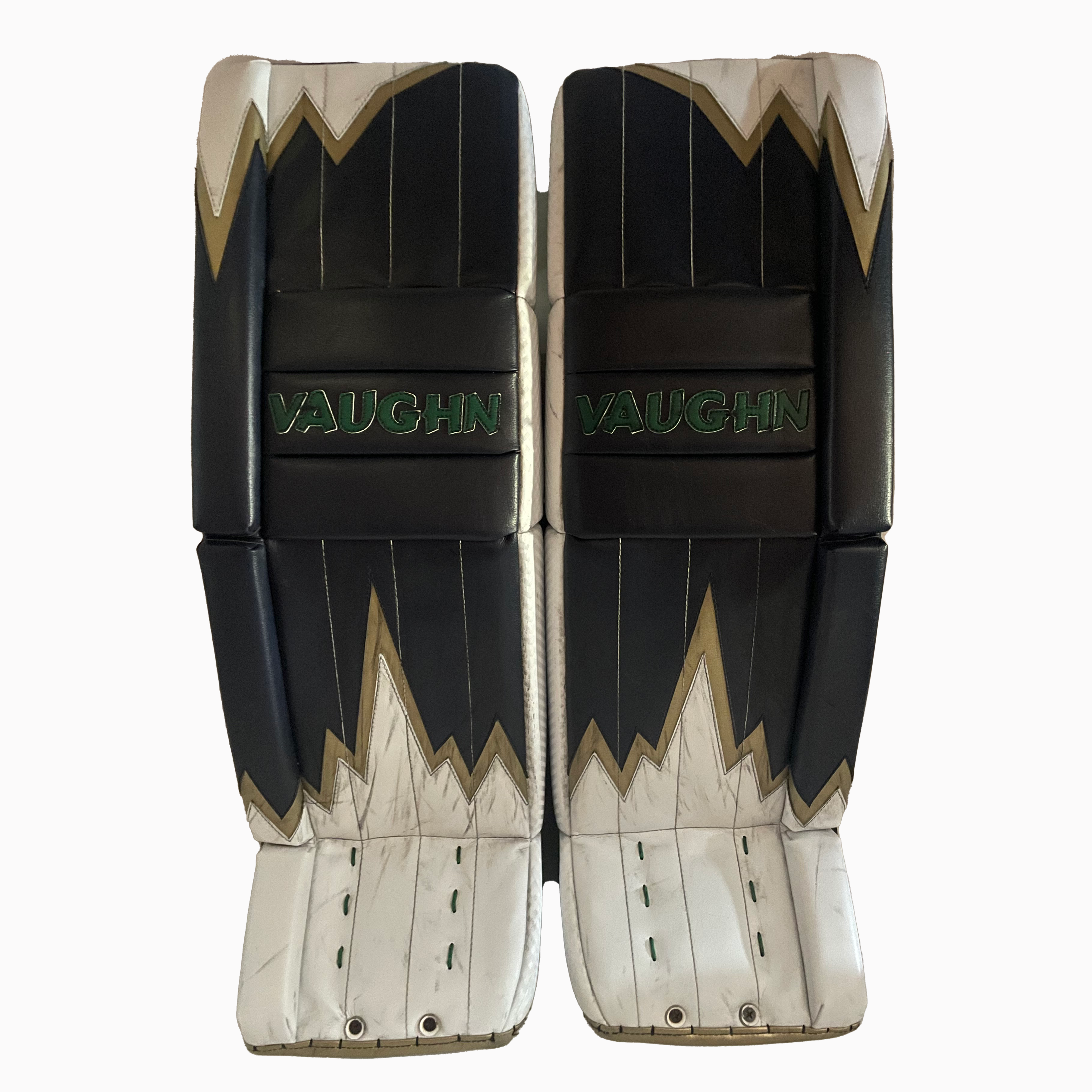 Vaughn Velocity V9 - Jambières de gardien senior Pro Stock d'occasion (bleu marine/blanc/vert)