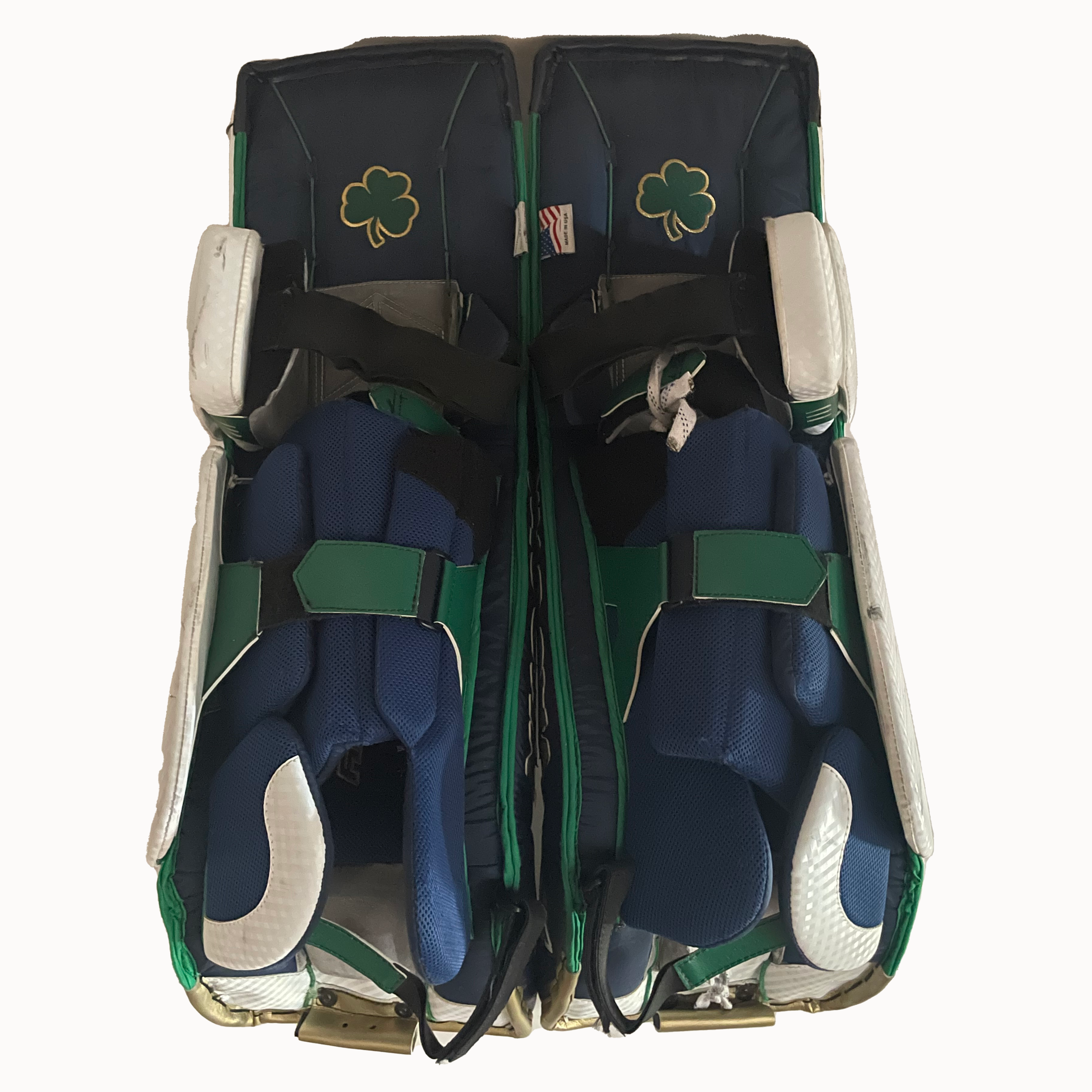 Vaughn Velocity V9 - Jambières de gardien senior Pro Stock d'occasion (bleu marine/blanc/vert)