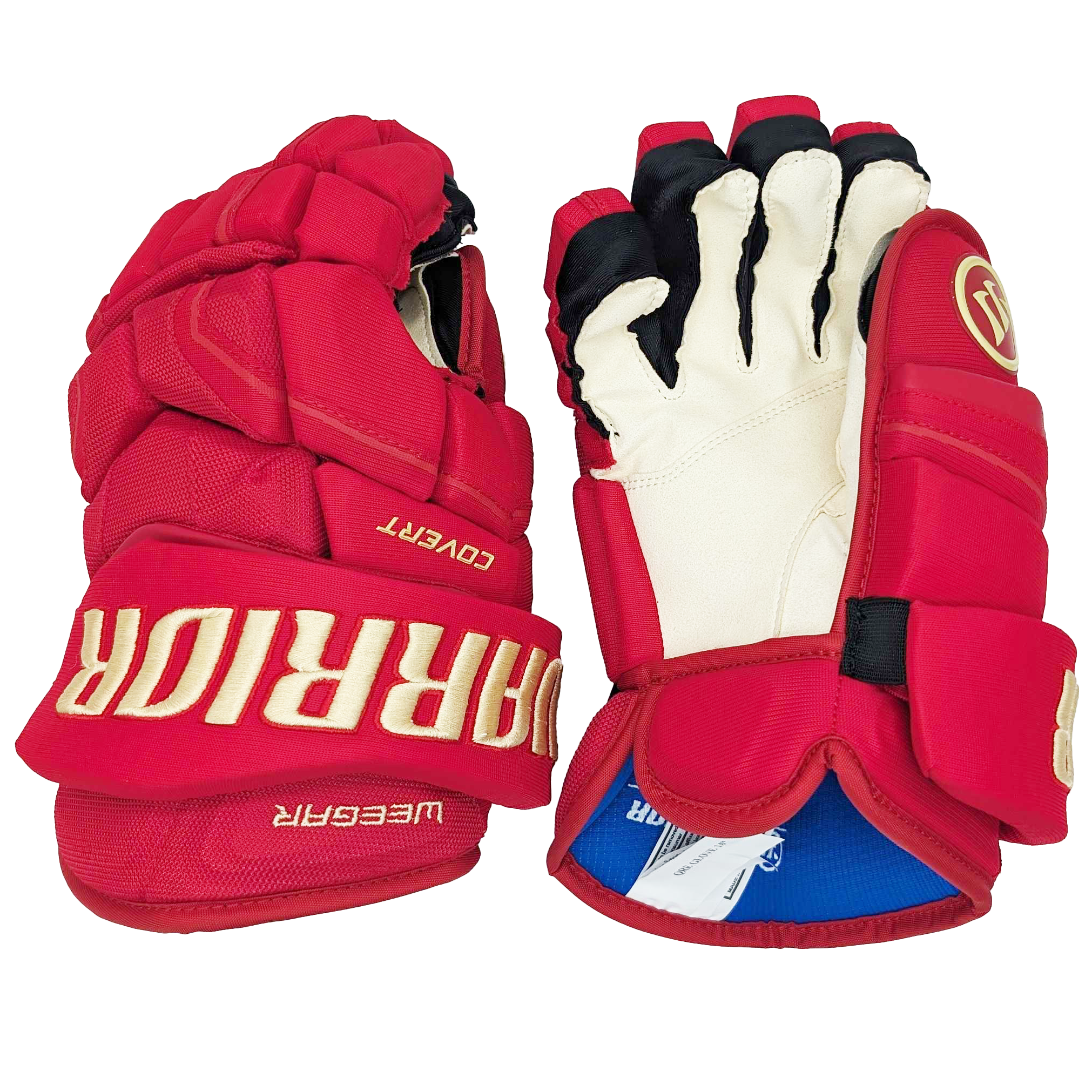 Warrior Covert QRE Pro - Gant NHL Pro Stock - MacKenzie Weegar (héritage rouge/or)