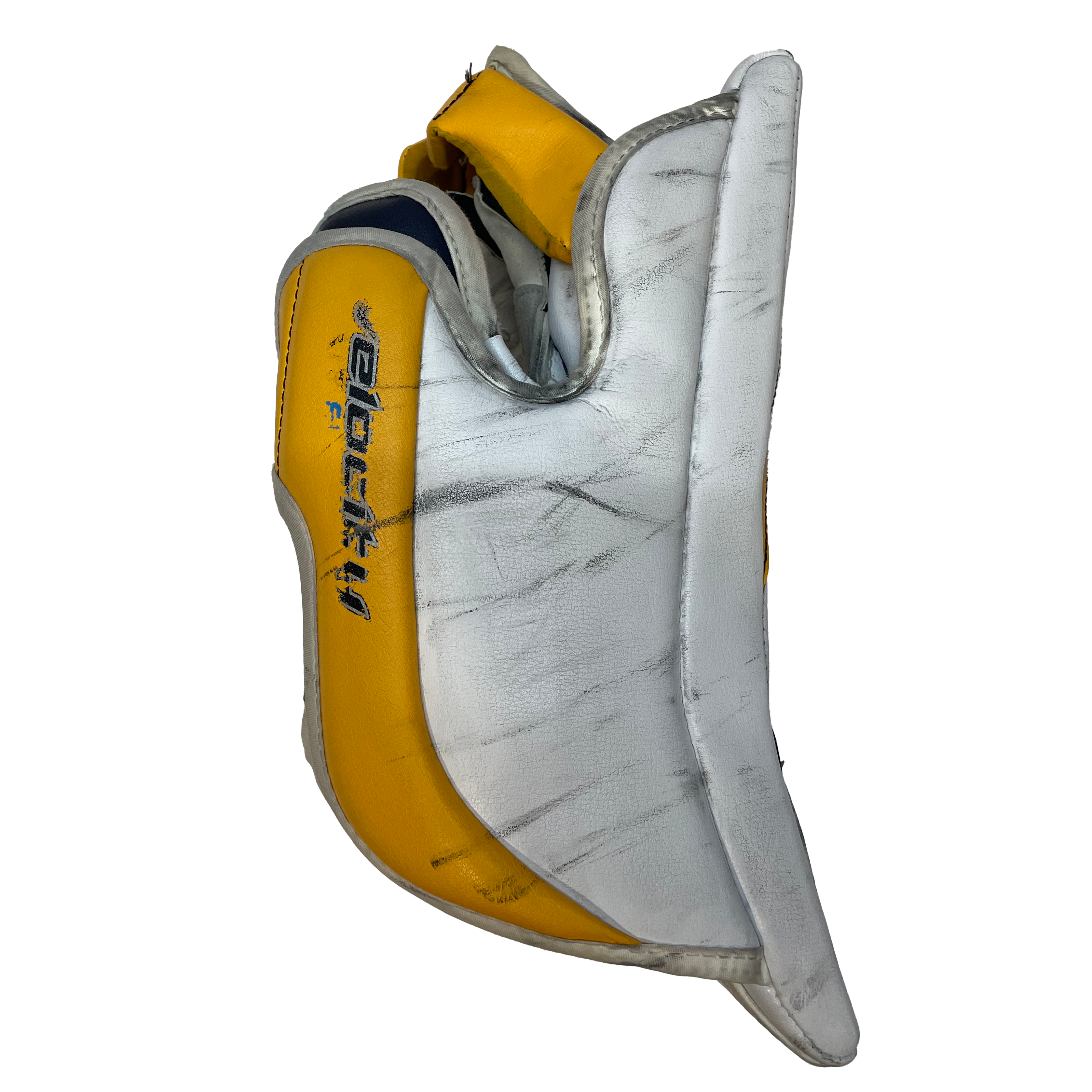 Vaughn Ventus SLR - Jambières de gardien de but Pro Stock d'occasion (blanc/jaune/bleu marine)