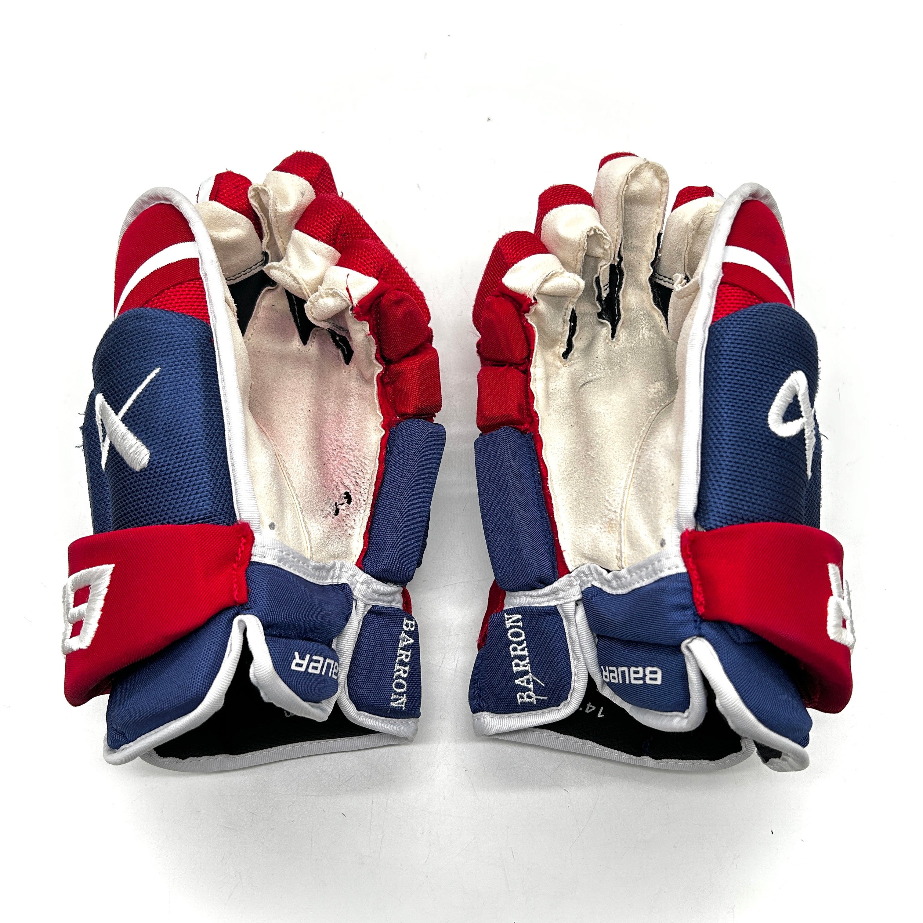 Bauer Vapor Hyperlite - Used NHL Pro Stock Glove - Justin Barron (Blue/Red/White) #2