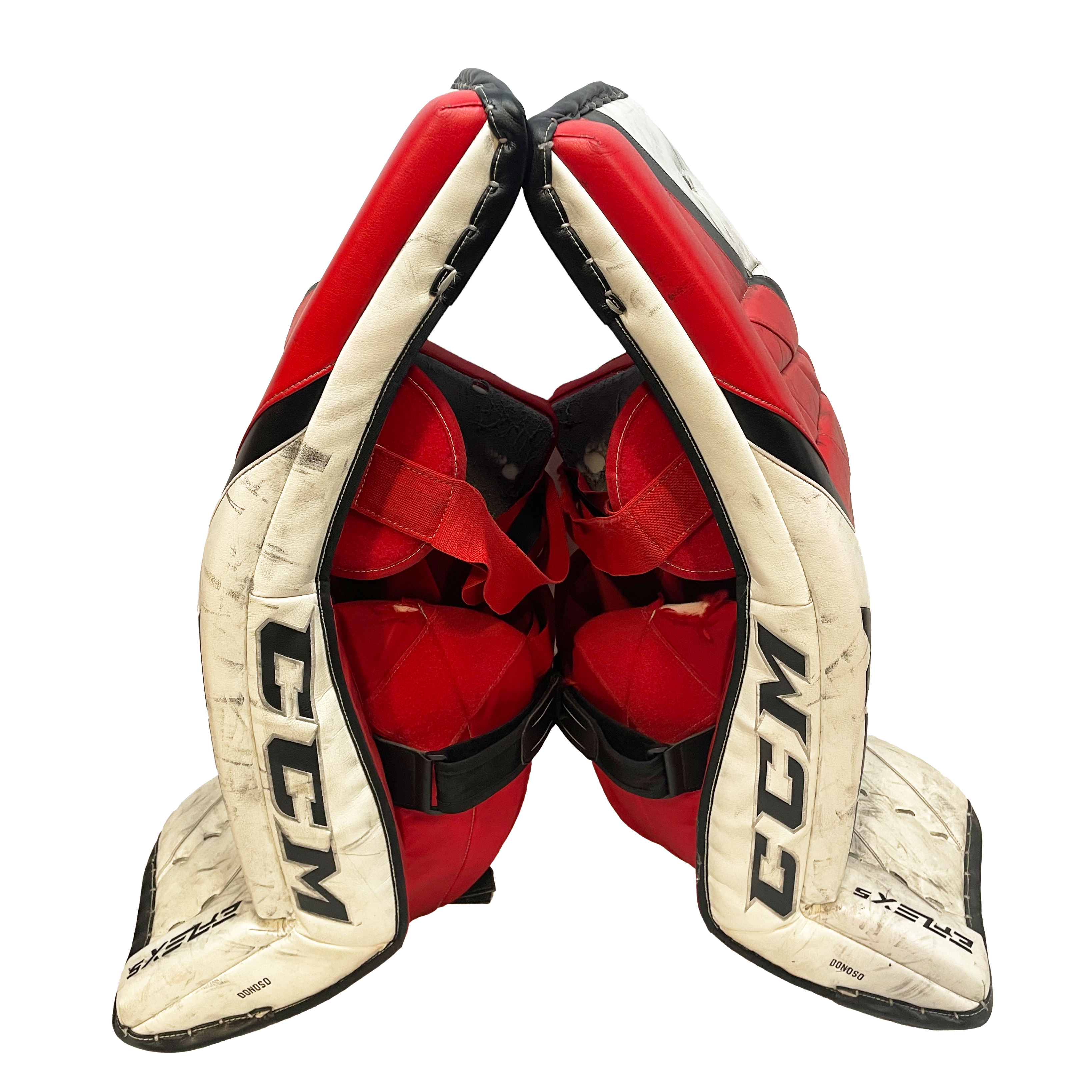 CCM Extreme Flex 5 - Jambières de gardien de but Pro d'occasion (blanc/rouge/noir)
