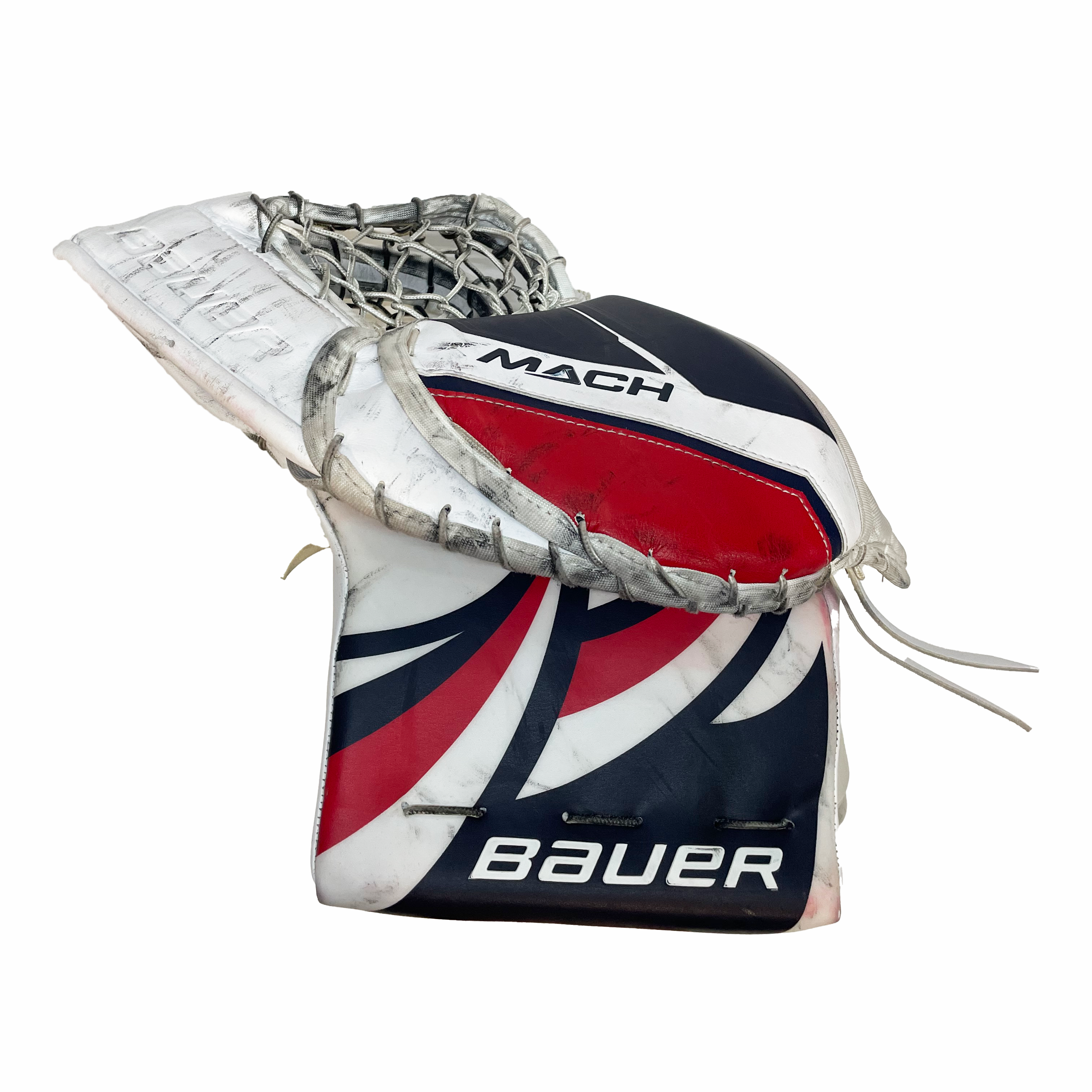Bauer Supreme Mach - Used Pro Stock Goalie Glove (White/Navy/Red)