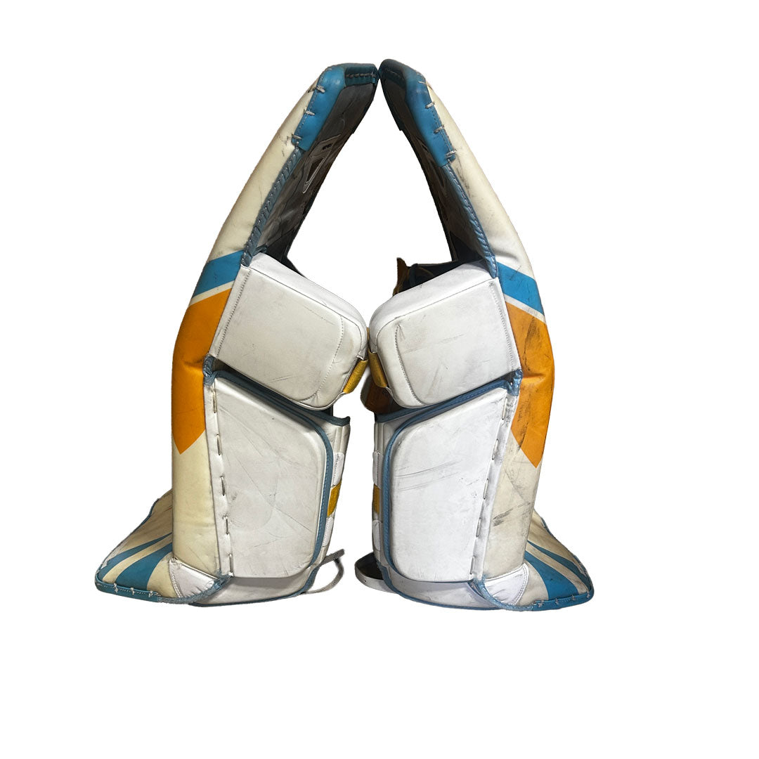 Bauer Vapor Hyperlite - Used Pro Stock Goalie Pads (White/Blue/Yellow) #2
