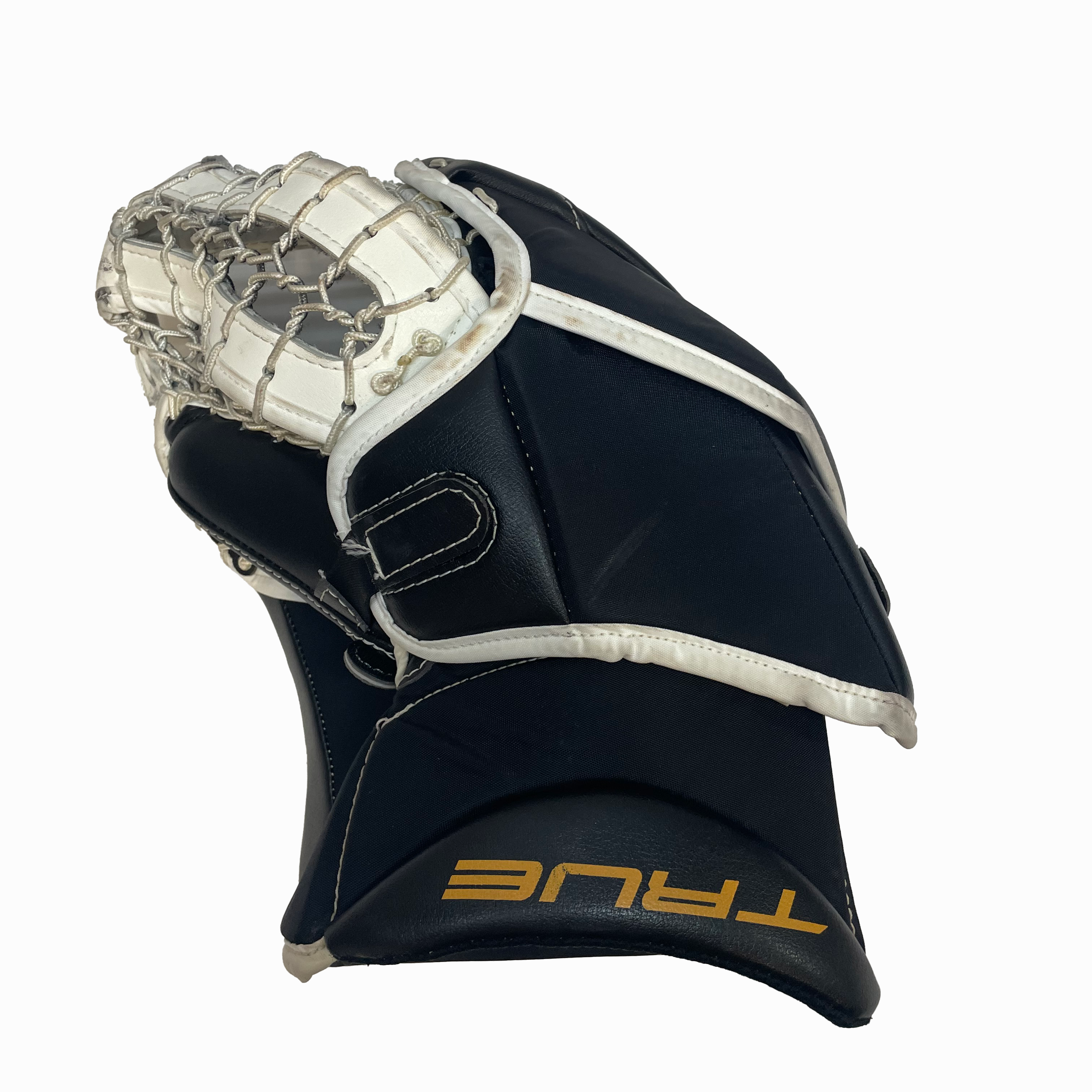 True L20.2 - Used Full Right Pro Stock Goalie Glove - Brandon Bussi (White/Black/Yellow)