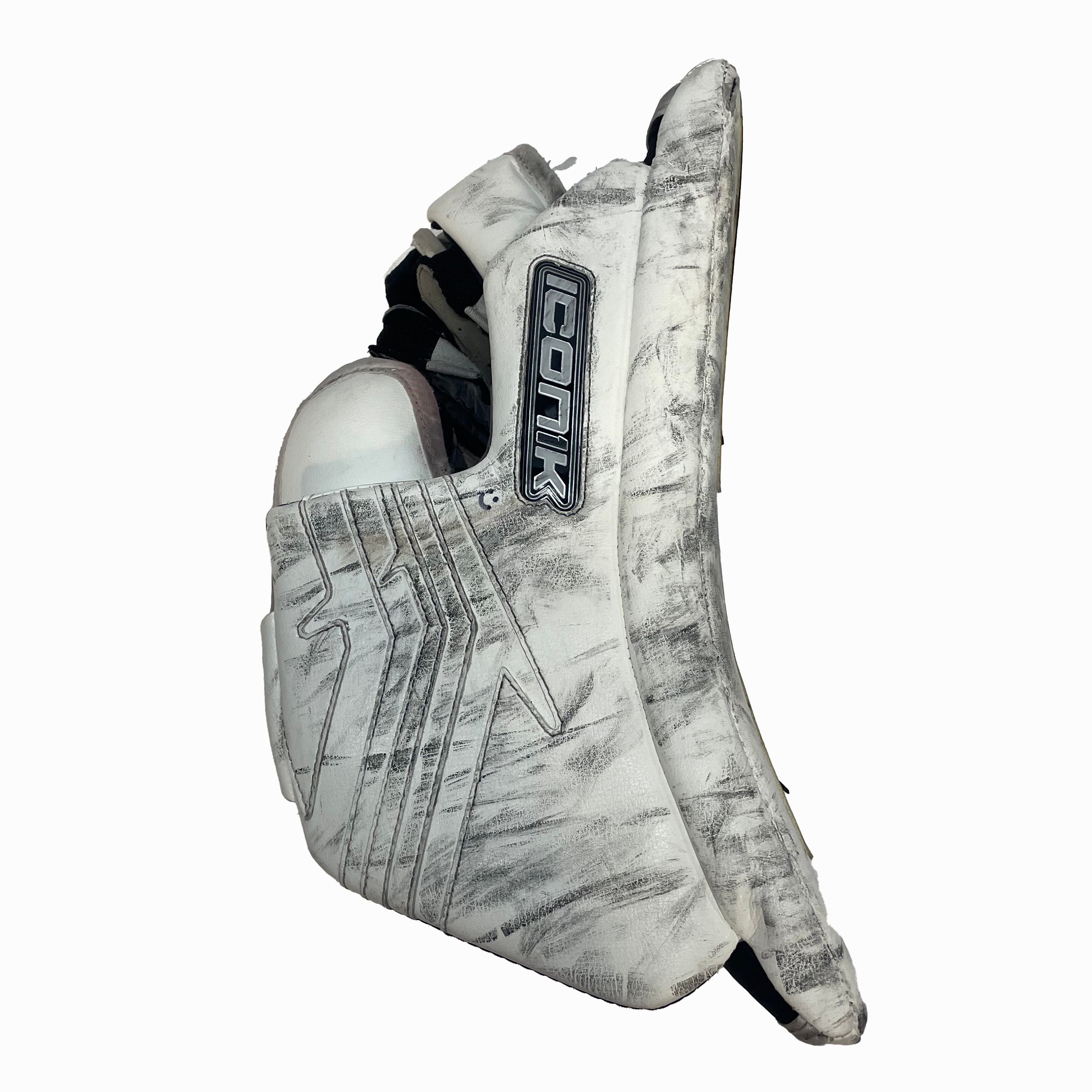 Brians Icon1k - Used AHL Pro Stock Goalie Blocker (White/Black/Yellow)