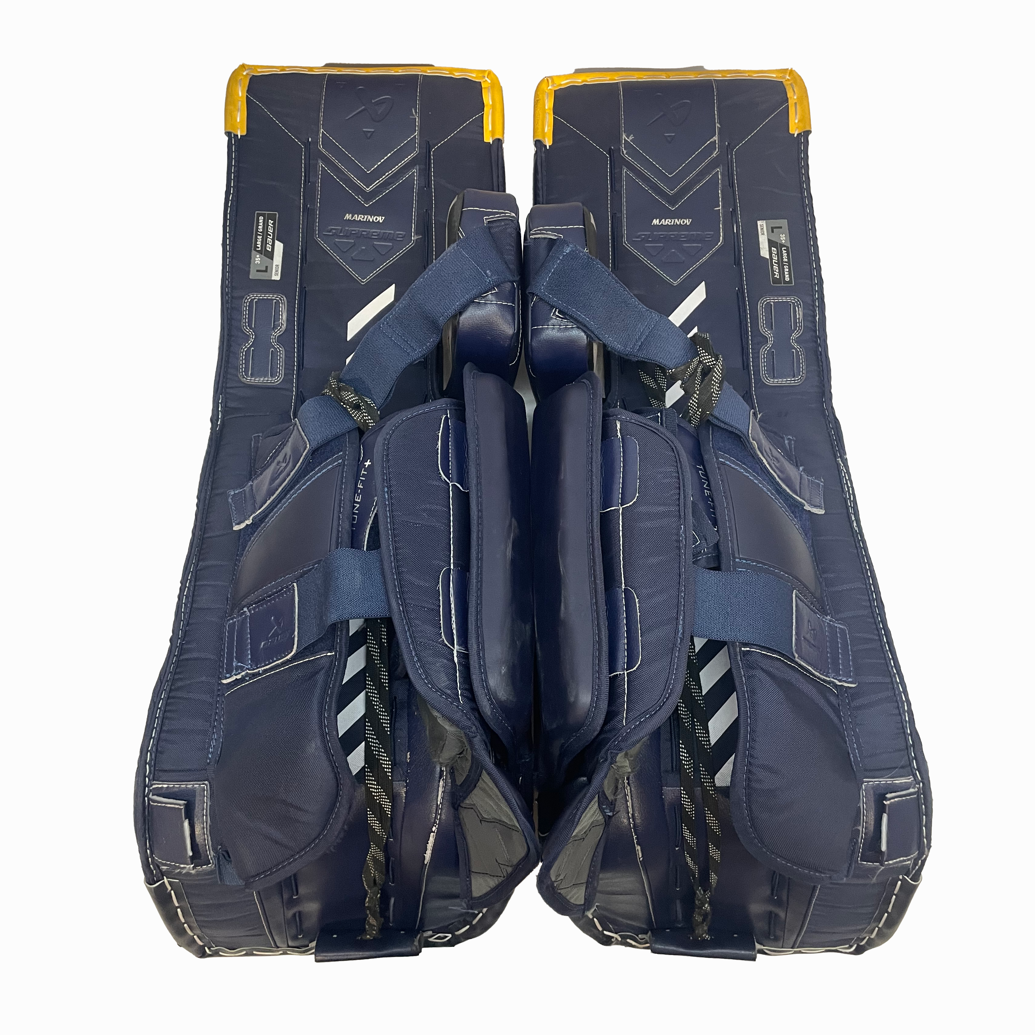 Bauer Supreme Shadow - Used Pro Stock Goalie Pads (Navy/Yellow)