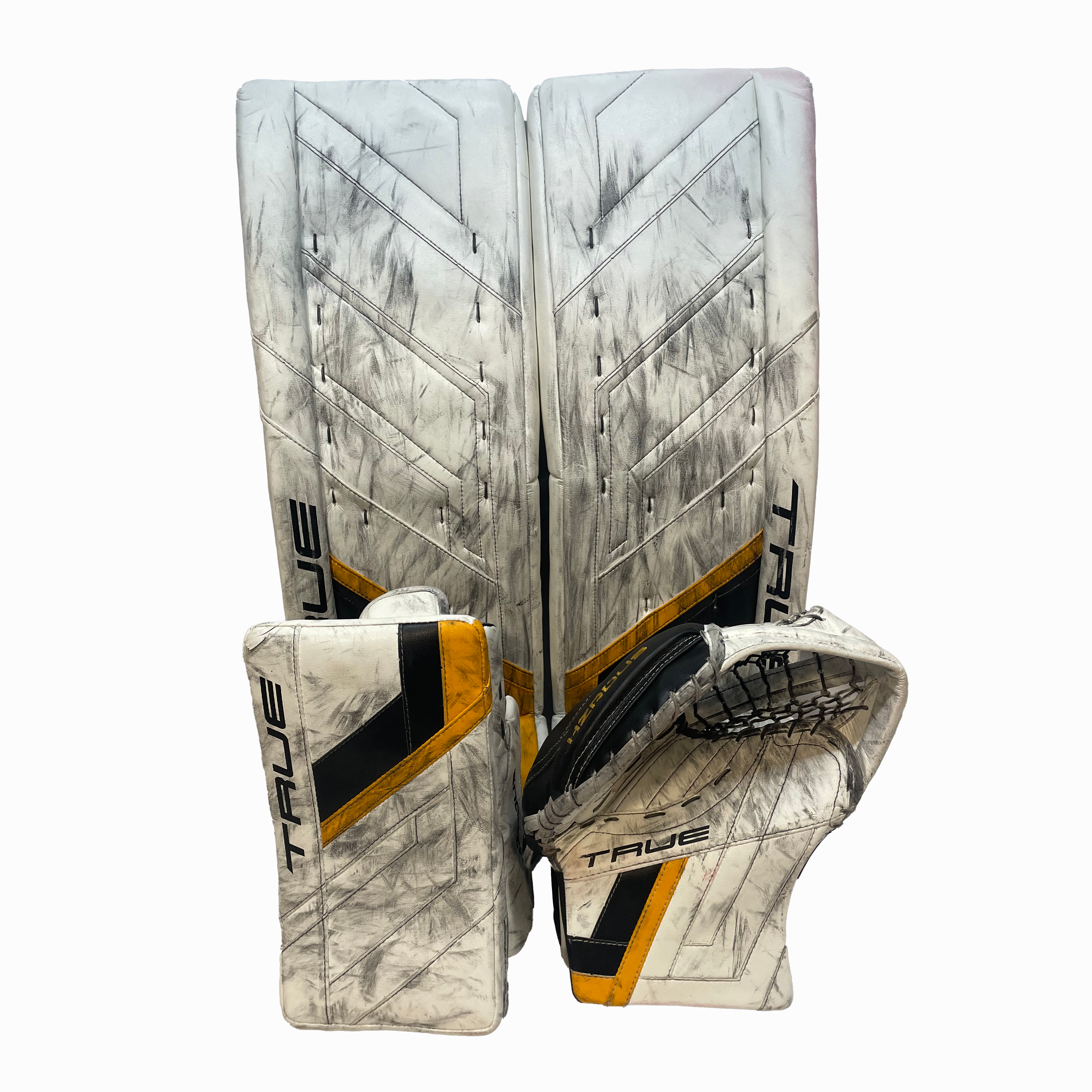TRUE Hzrdus PX4 - Used Full Right Pro Stock Goalie Full Set (White/Yellow/Black)
