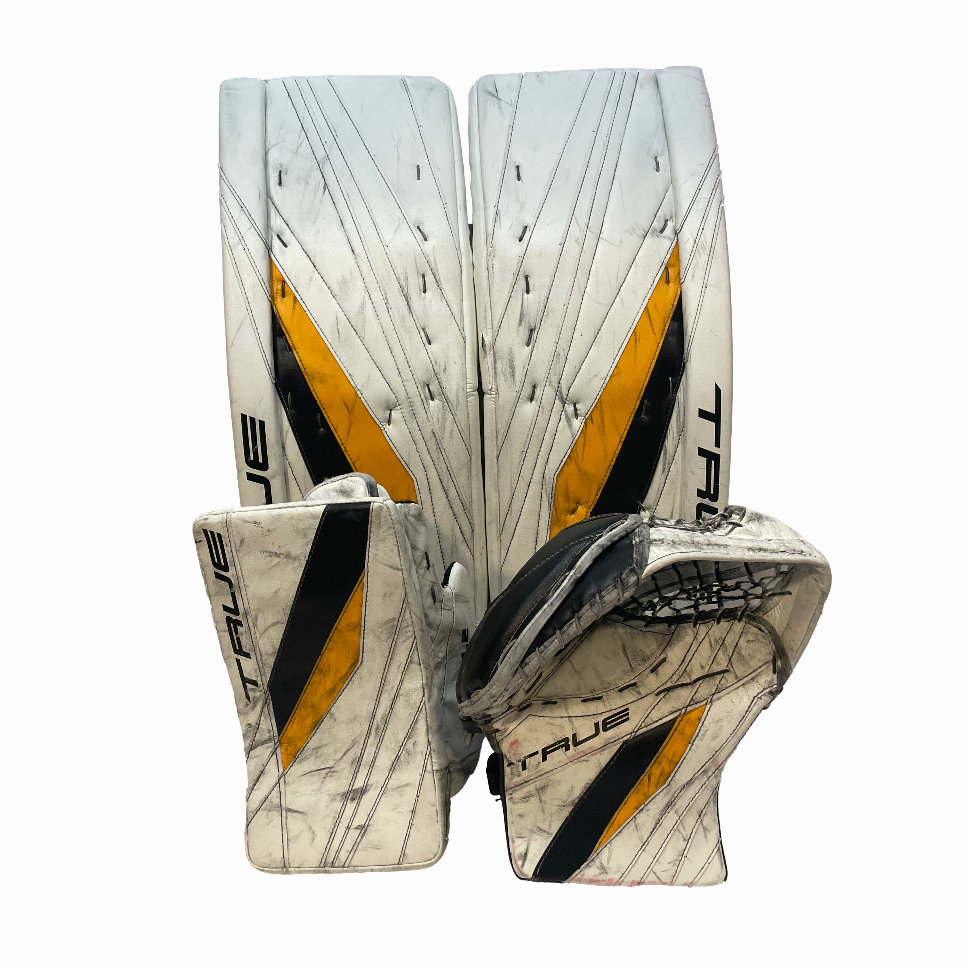 TRUE L20.2 - Used Full Right Pro Stock Goalie Full Set (White/Yellow/Black)
