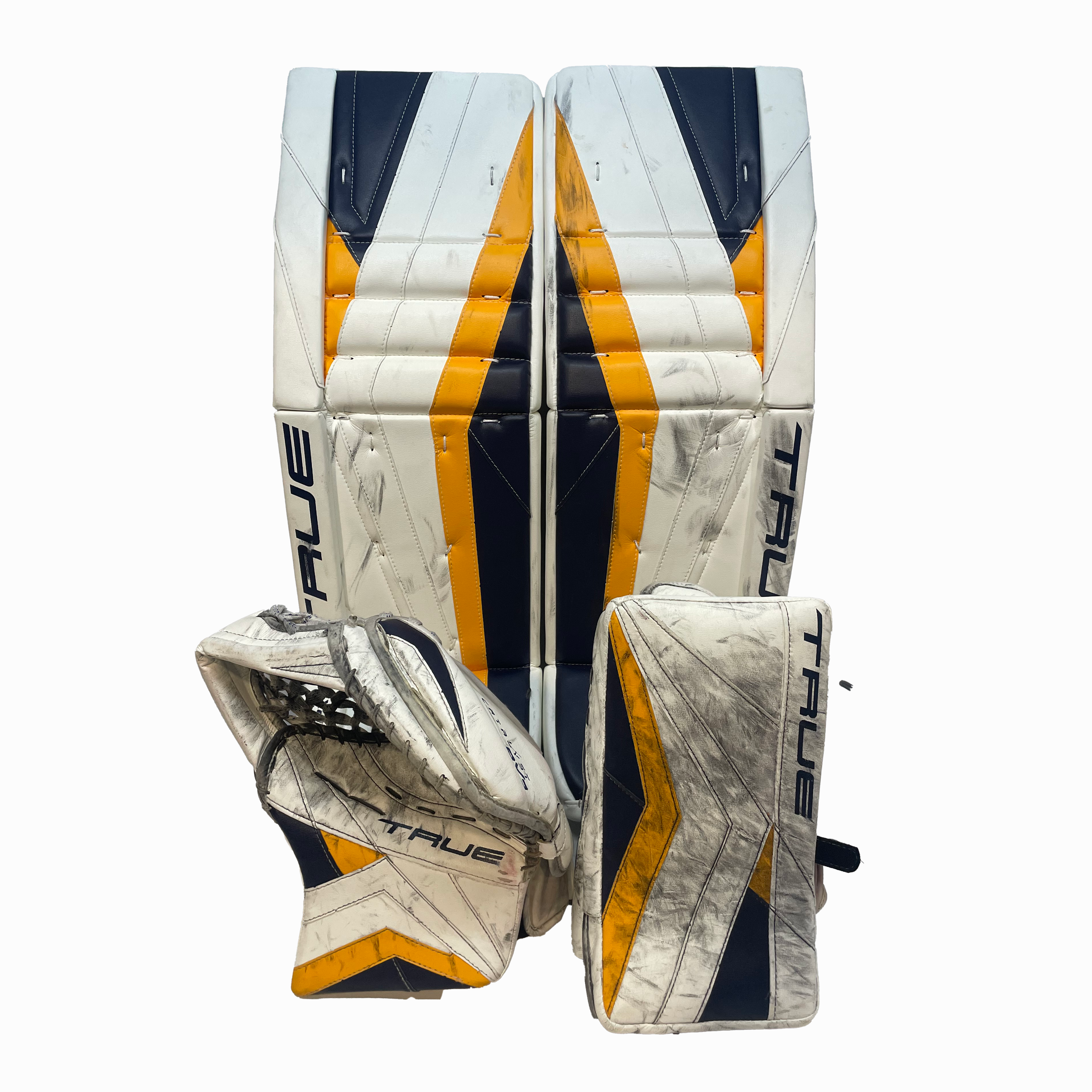 TRUE Catalyst PX3 - Used Pro Stock Goalie Full Set (White/Yellow/Navy)