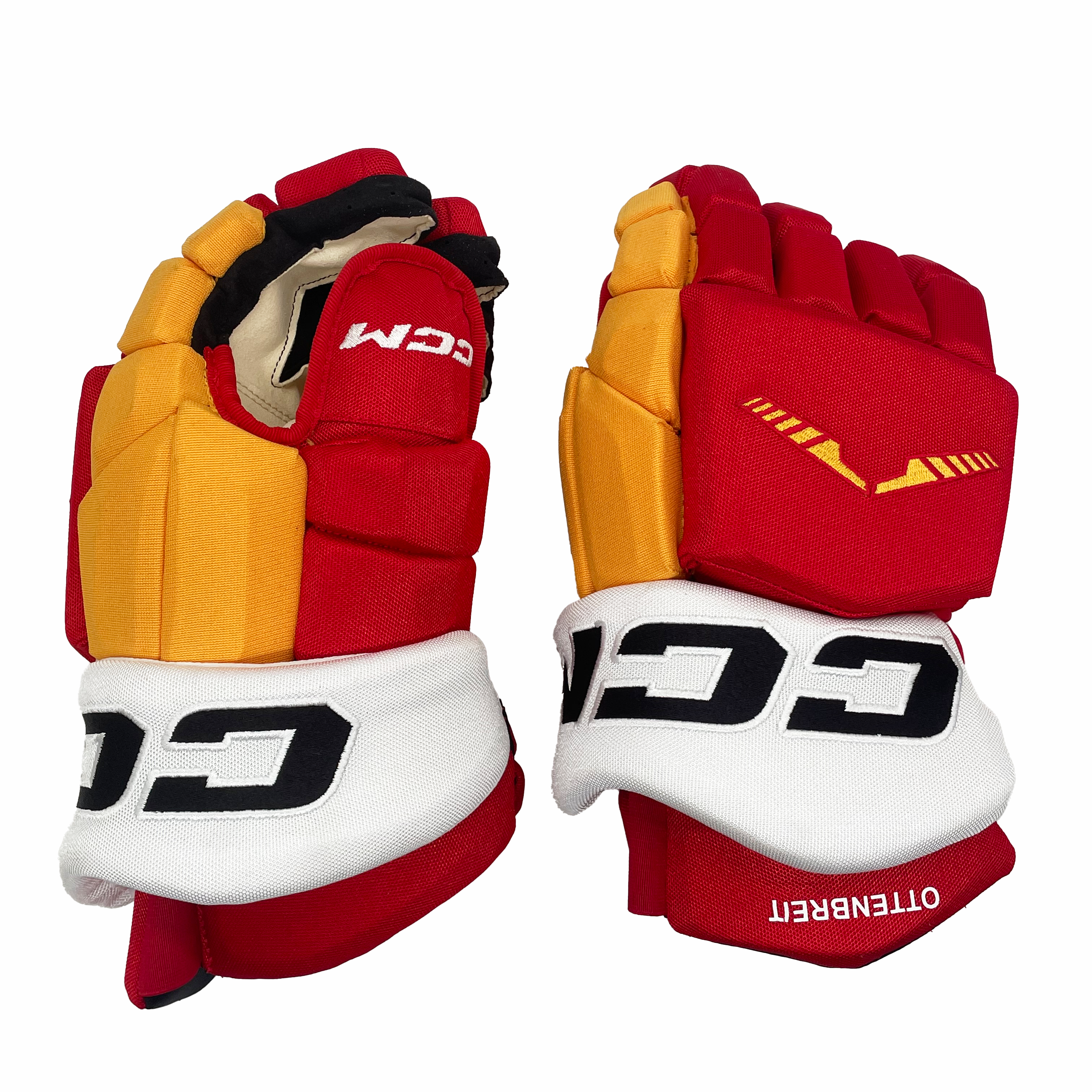 CCM HGTKPP - NHL Pro Stock Glove - Calgary Flames (Red/Yellow/White)