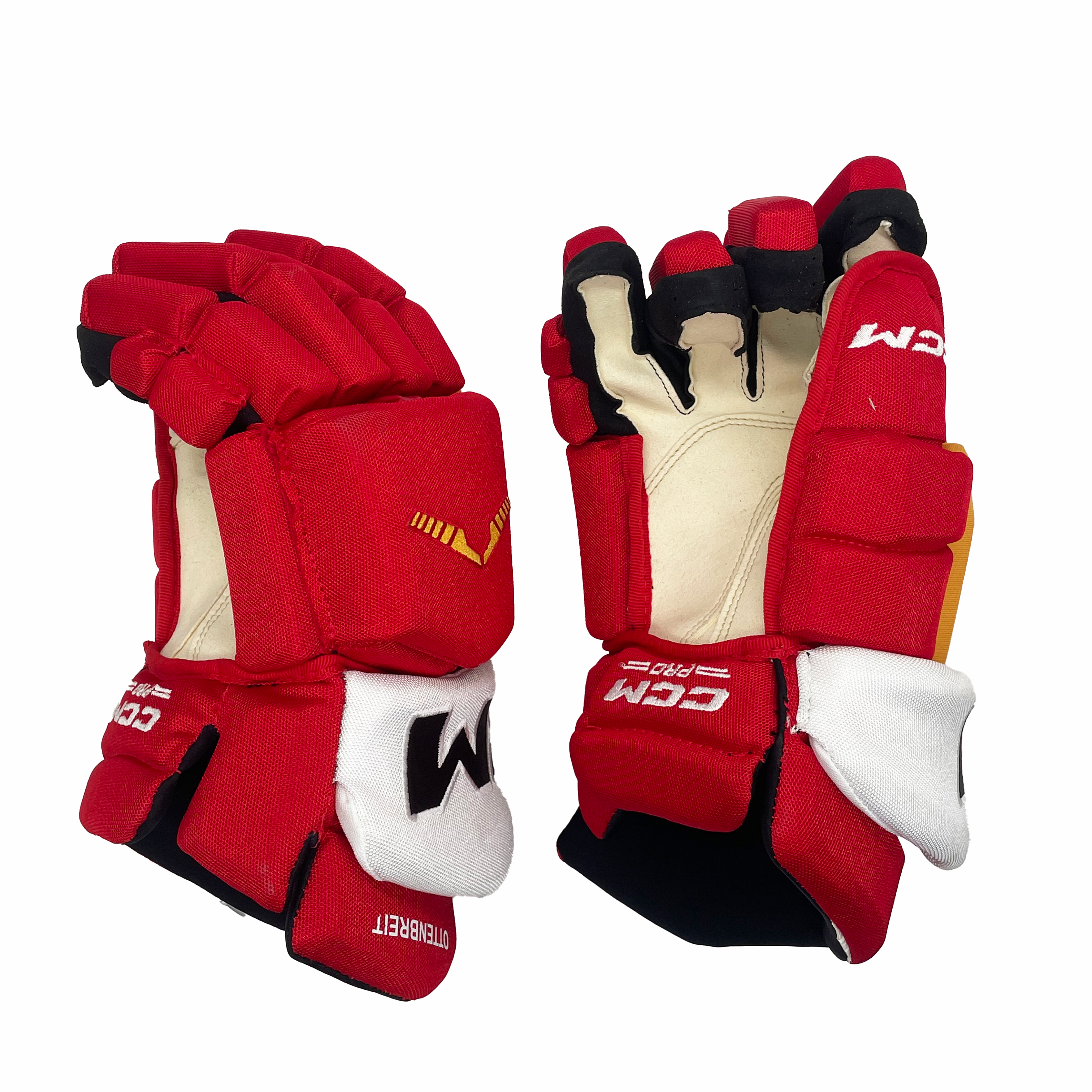 CCM HGTKPP - NHL Pro Stock Glove - Calgary Flames (Red/Yellow/White)
