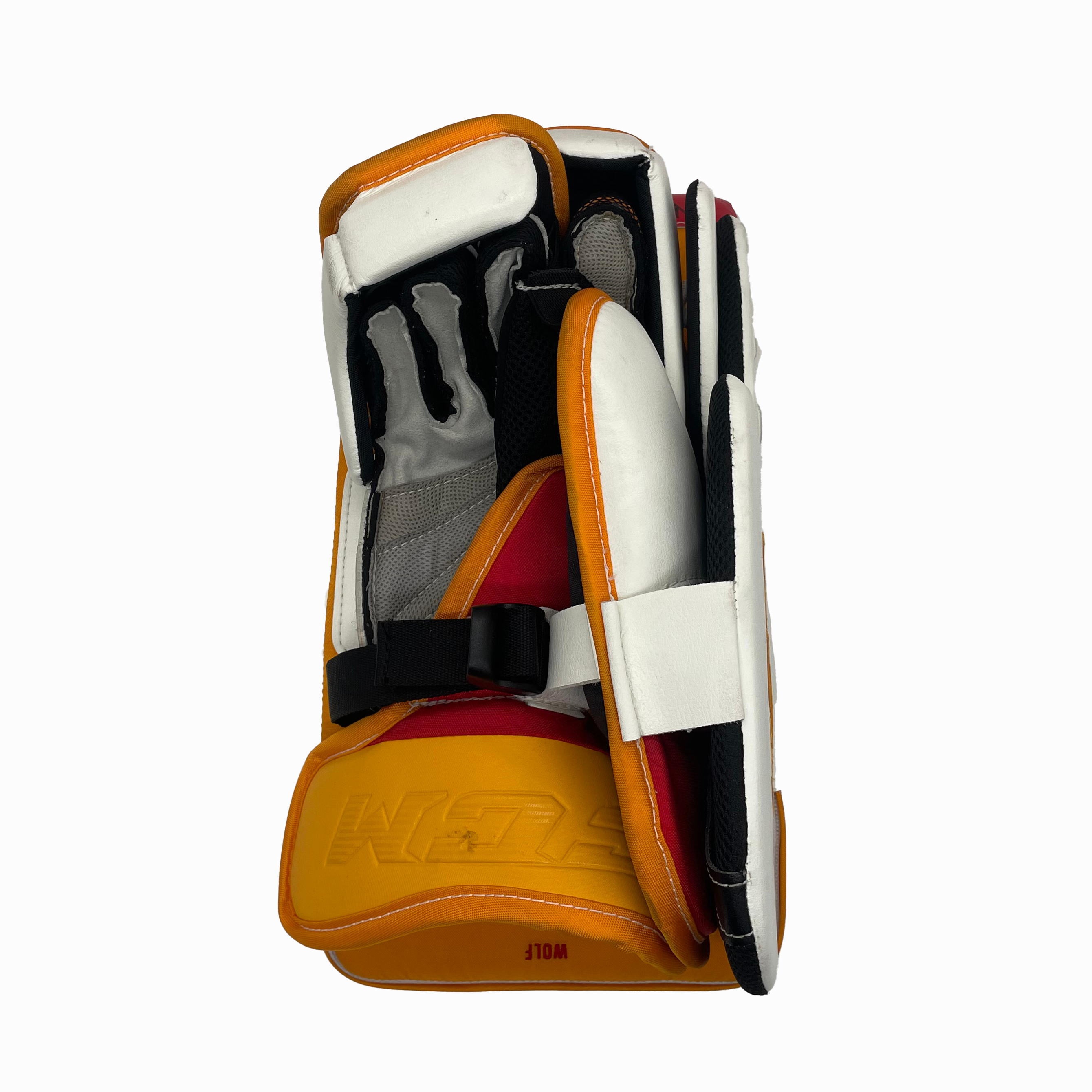 CCM Extreme Flex 5 - Pro Stock NHL Goalie Blocker - Dustin Wolf (Red/Yellow/White)