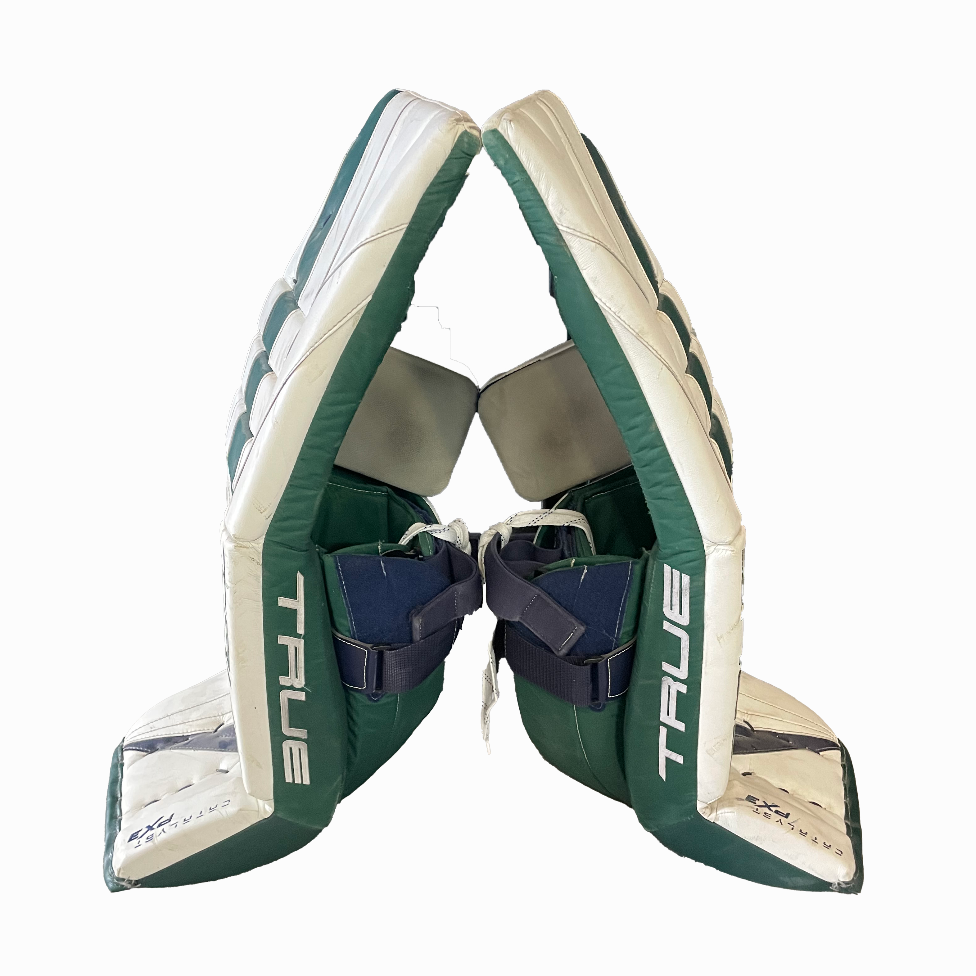 TRUE Catalyst PX3 - Used Pro Stock Goalie Pads (White/Green/Navy)