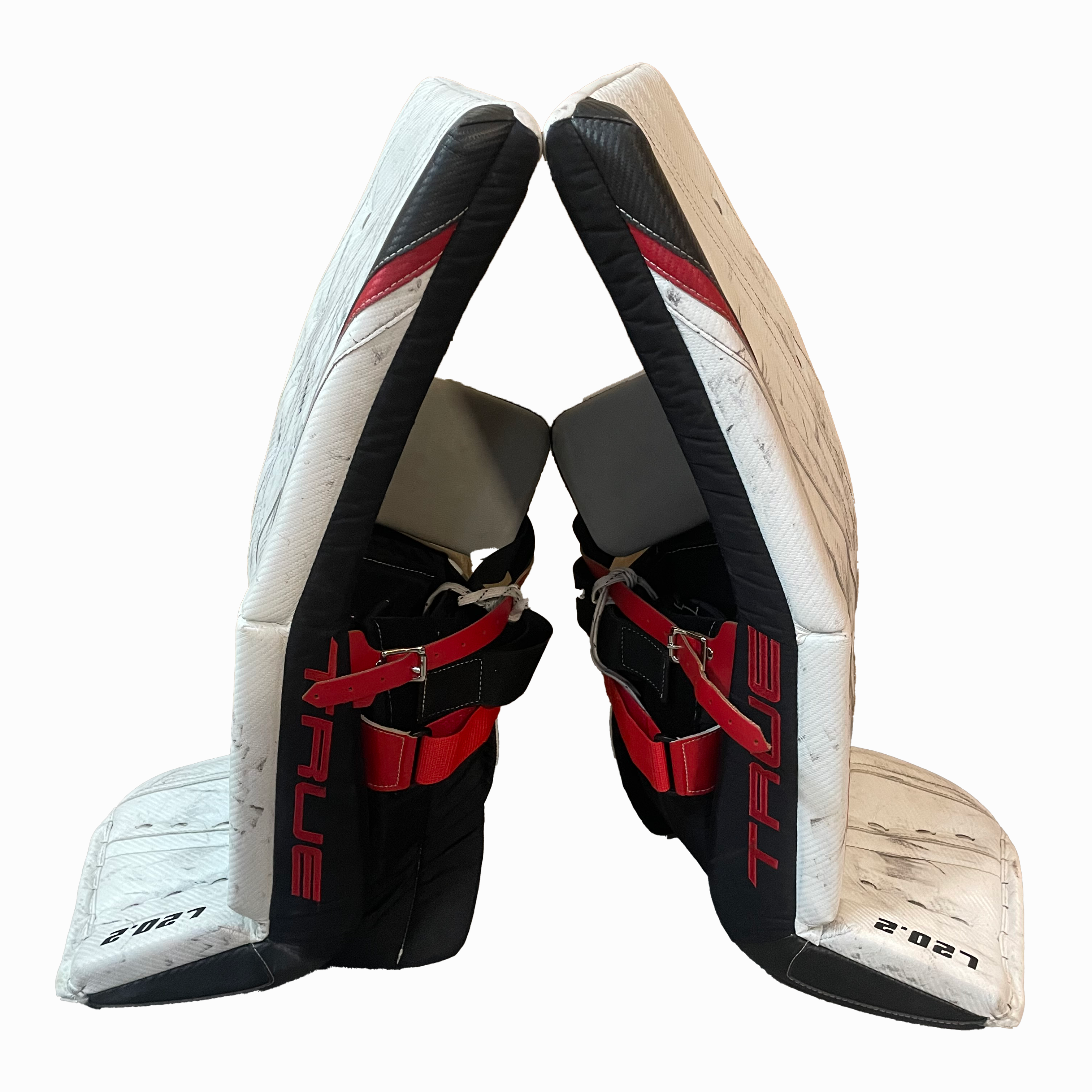 TRUE L20.2 - Used Pro Stock Goalie Pad Set (White/Red/Black)