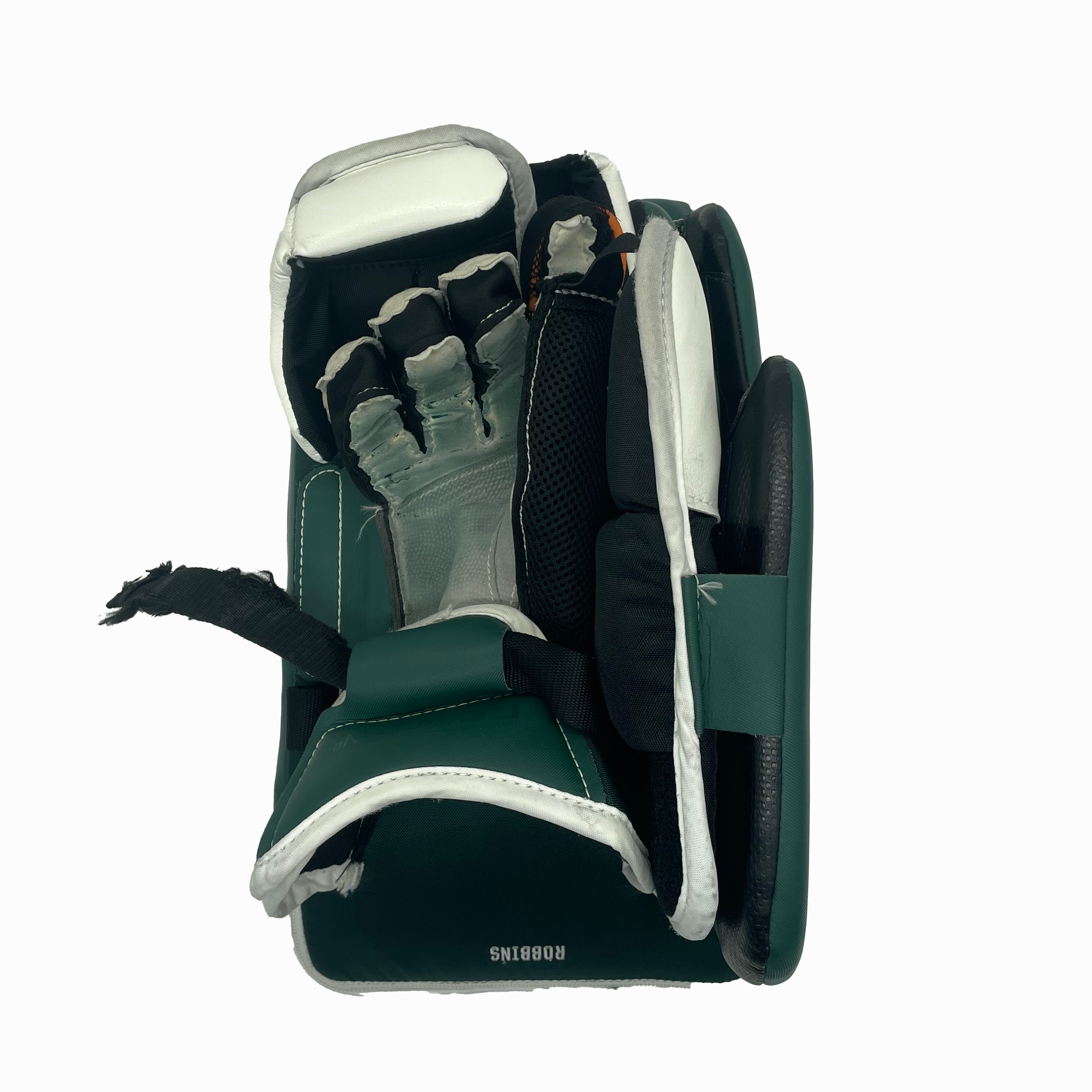 CCM Extreme Flex 6 - NCAA Used Pro Stock Goalie Blocker (White/Green)