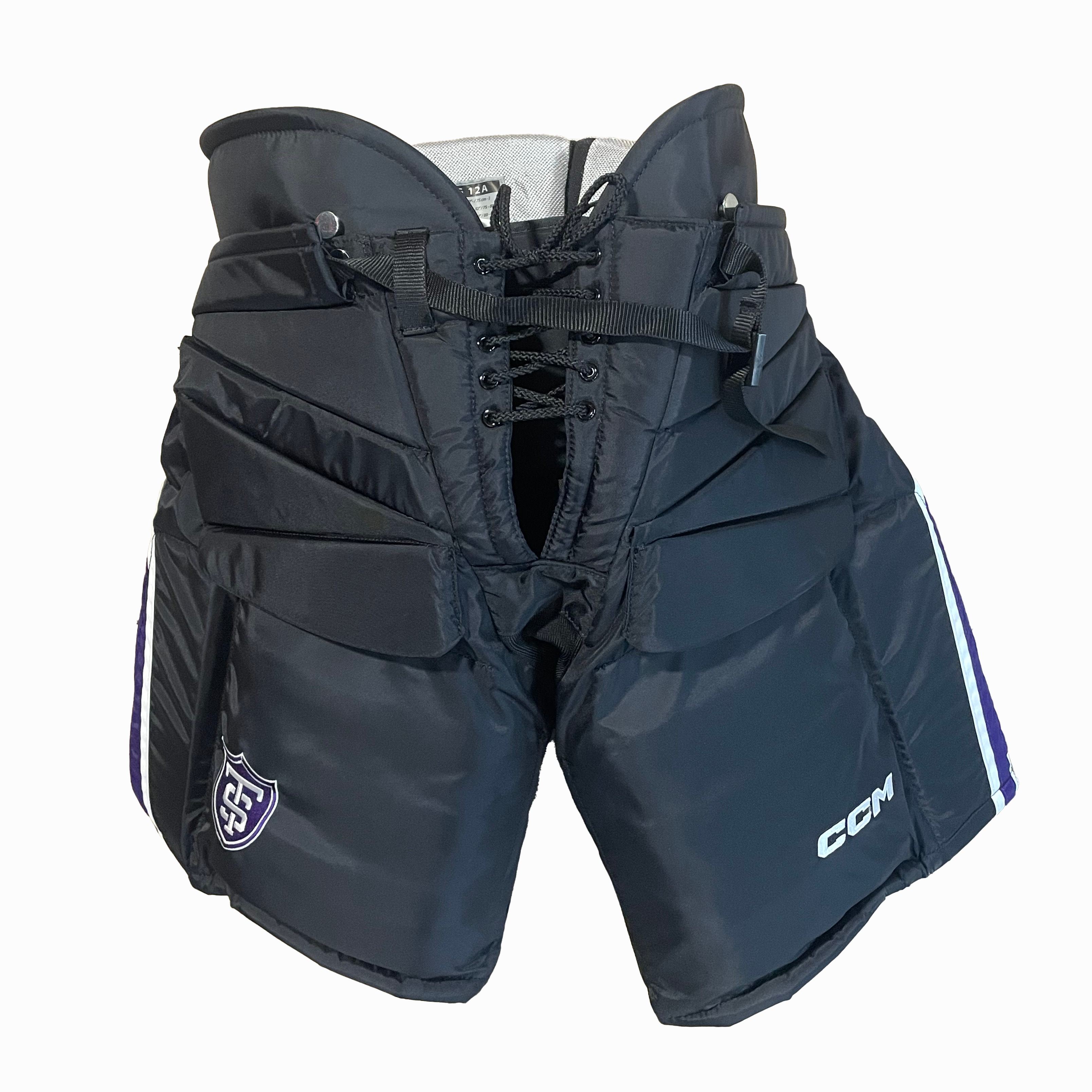 CCM HPG12A - NCAA Pro Stock Hockey Goalie Pants (Black/Purple/White)