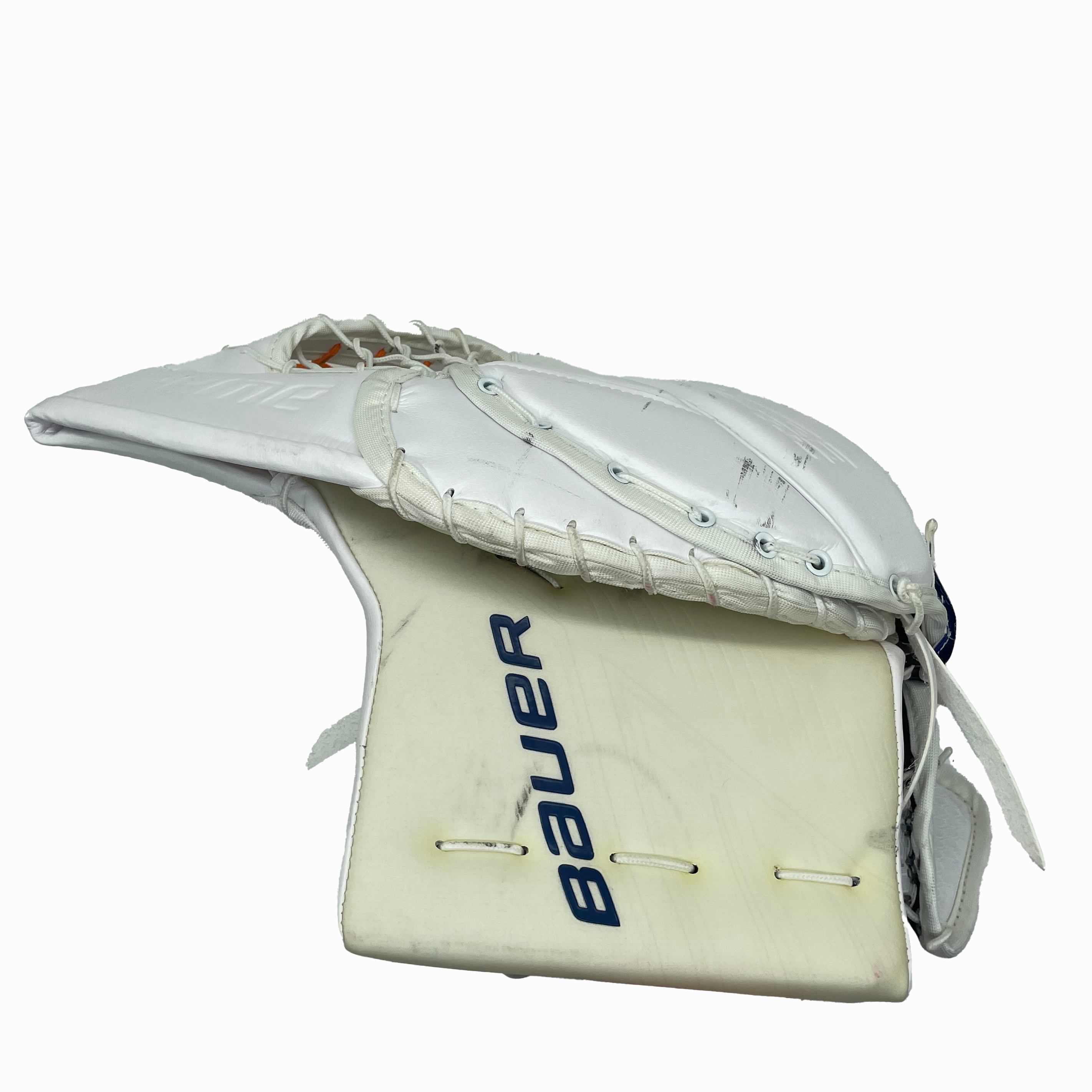 Bauer Supreme Ultrasonic - Used NHL Pro Stock Goalie Glove - Ilya Sorokin (White/Blue/Orange)