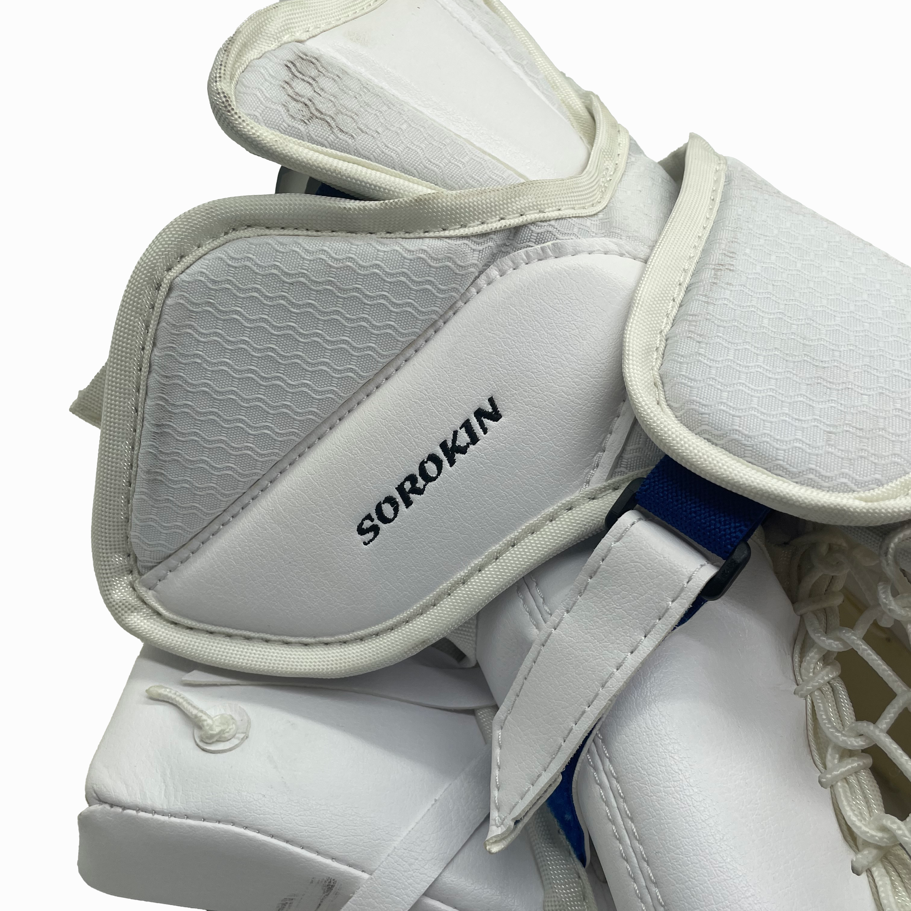 Bauer Supreme Ultrasonic - Used NHL Pro Stock Goalie Glove - Ilya Sorokin (White/Blue/Orange)