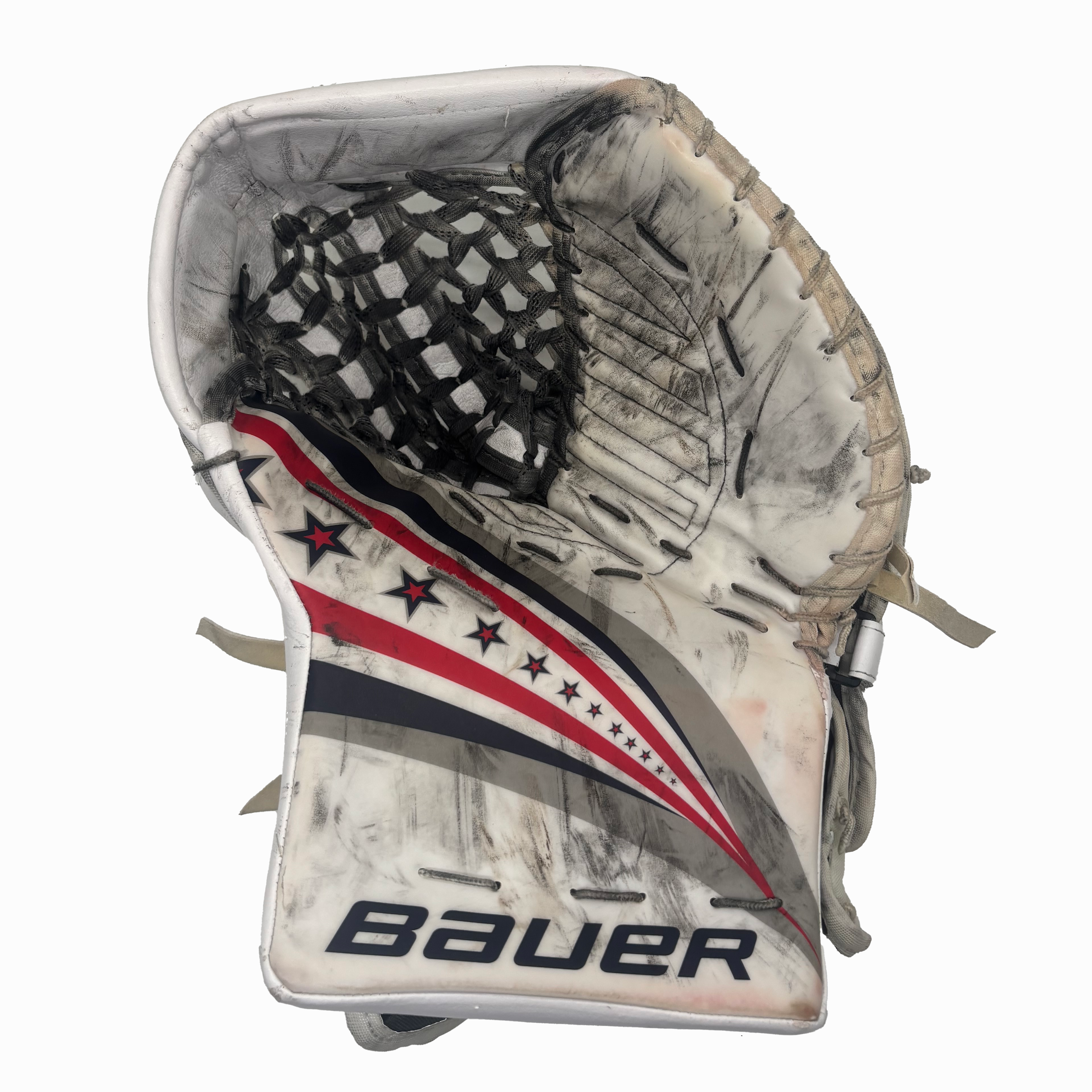 Bauer Vapor Hyperlite 2 - Used NCAA Pro Stock Goalie Glove (White/Red/Blue)