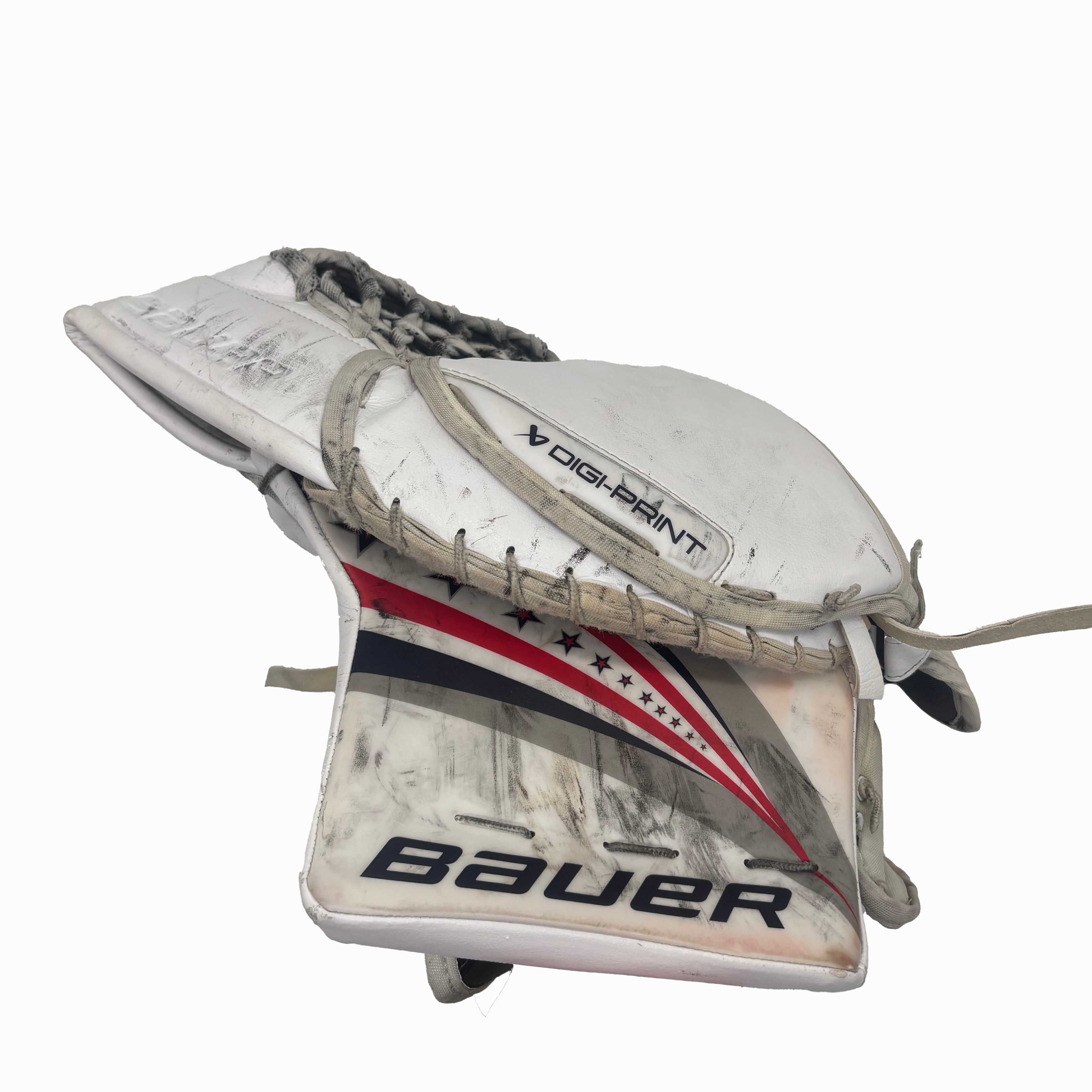Bauer Vapor Hyperlite 2 - Used NCAA Pro Stock Goalie Glove (White/Red/Blue)