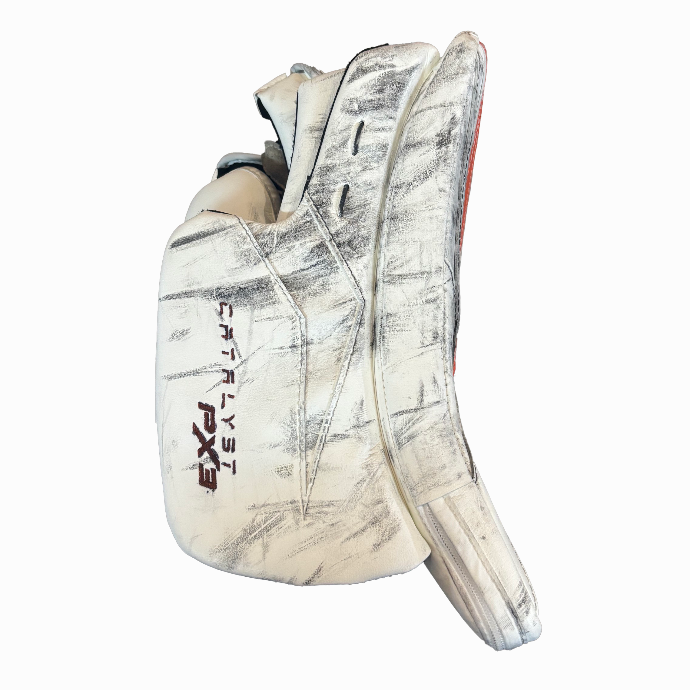 TRUE Catalyst PX3 - Used NHL Pro Stock Goalie Blocker - Ivan Fedotov (White/Orange)