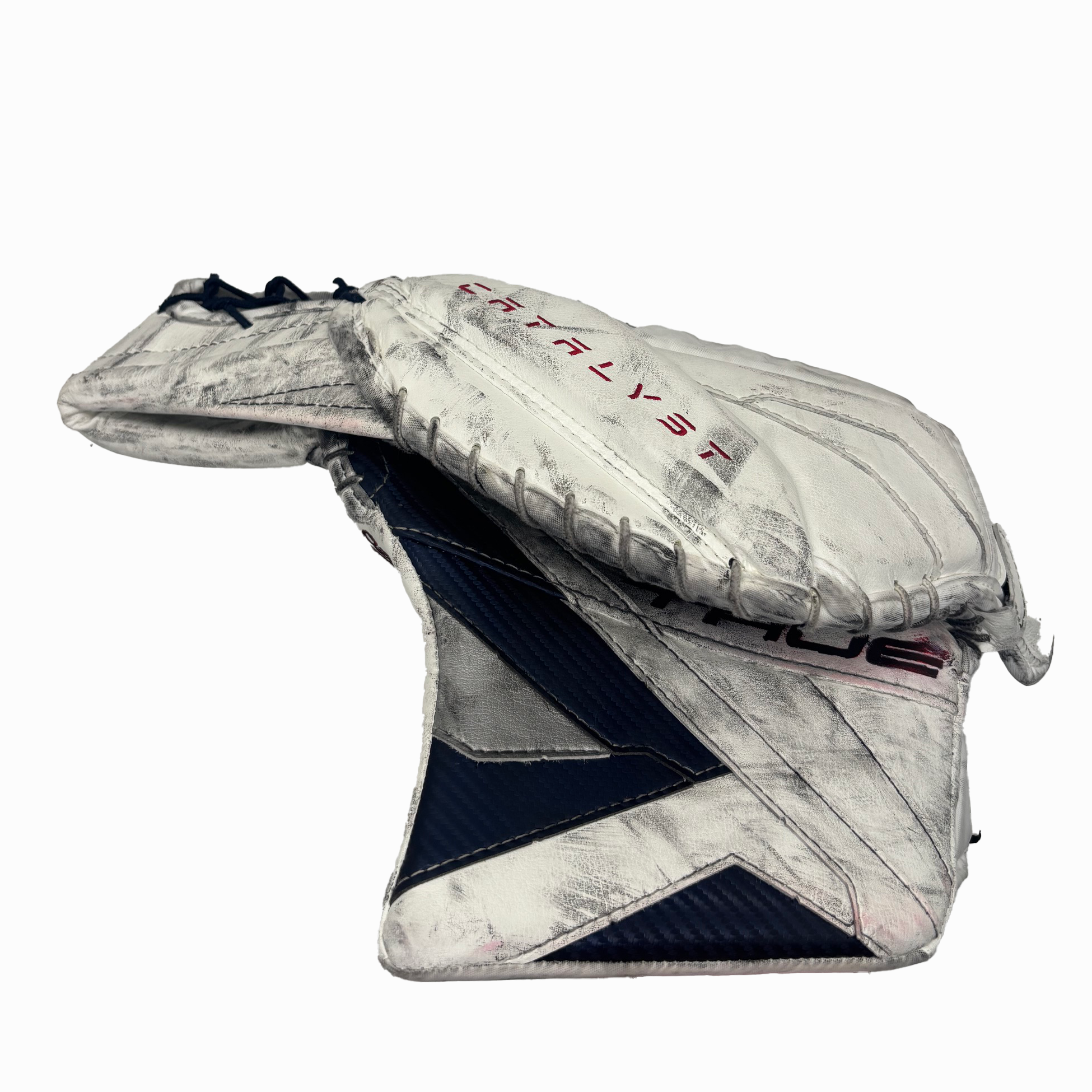 TRUE Catalyst Nitro Pro - Used NHL Pro Stock Goalie Glove - Ivan Fedotov (White/Navy/Red)