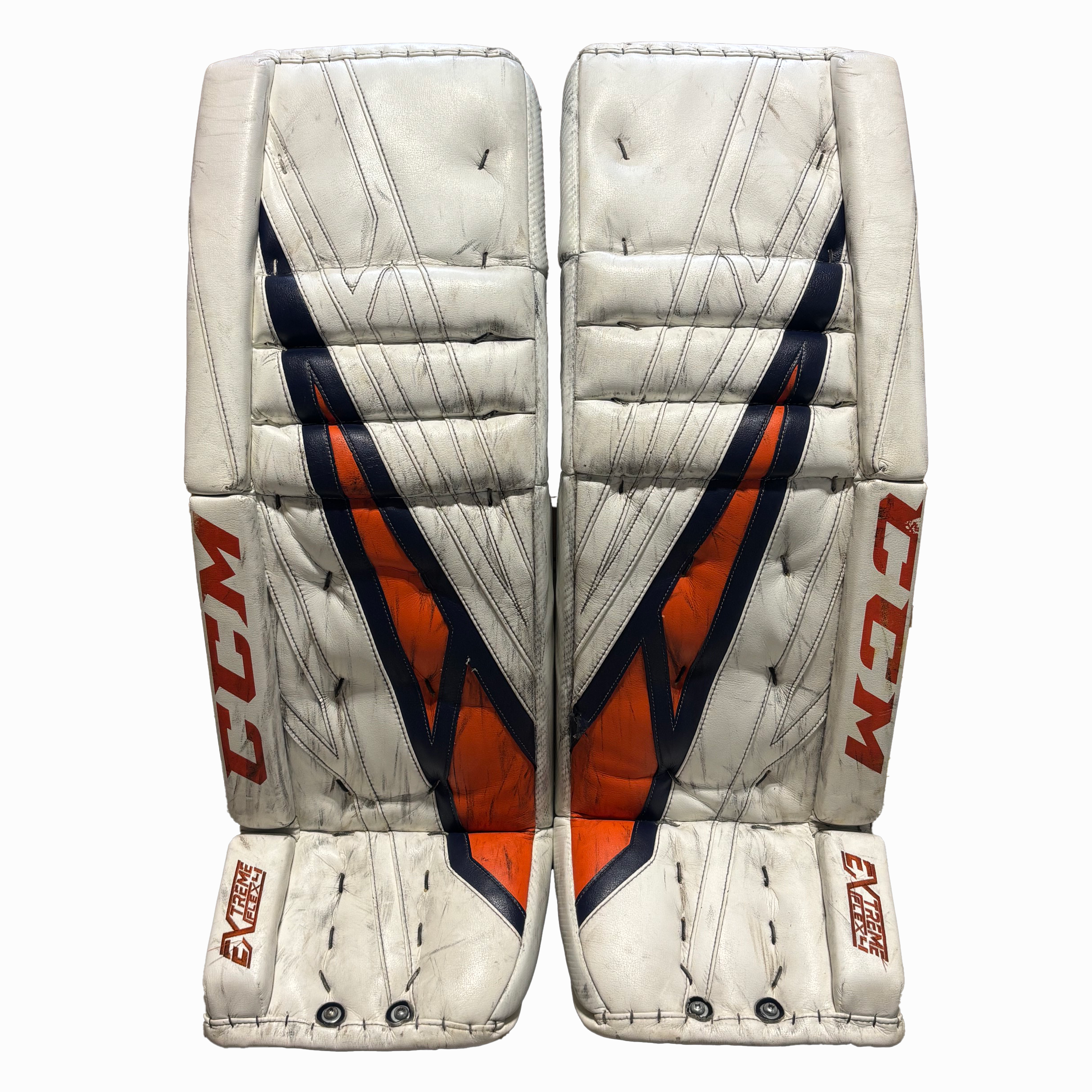 CCM Extreme Flex 4 - Used Pro Stock Goalie Pads (White/Navy/Orange)