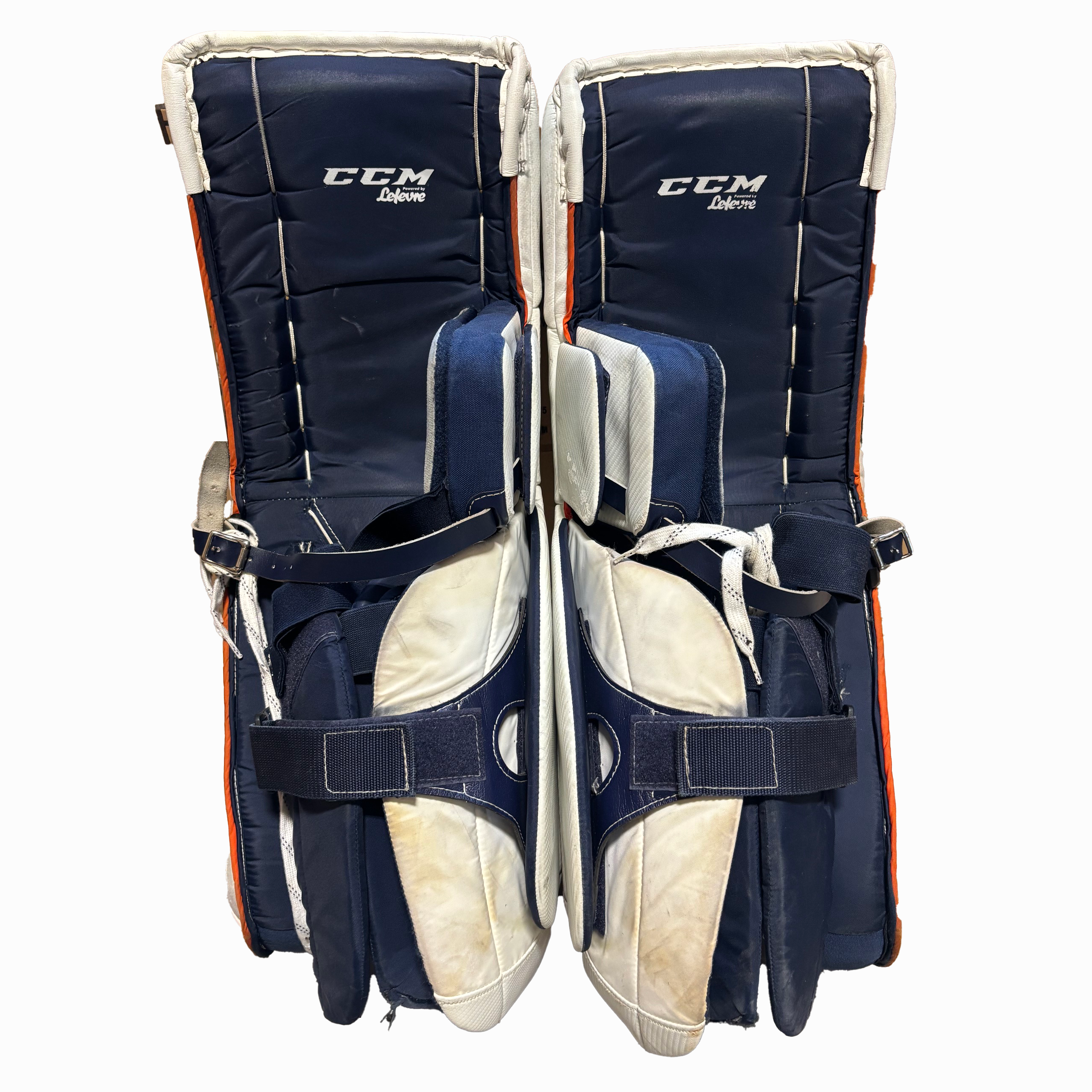 CCM Extreme Flex 4 - Used Pro Stock Goalie Pads (White/Navy/Orange)