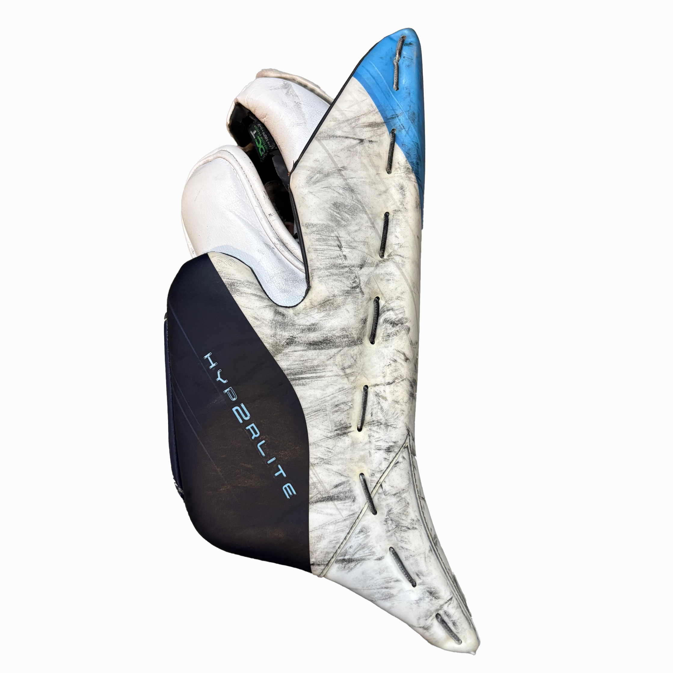 Bauer Vapor Hyperlite 2 - Used Pro Stock Goalie Blocker (White/Navy/Blue)