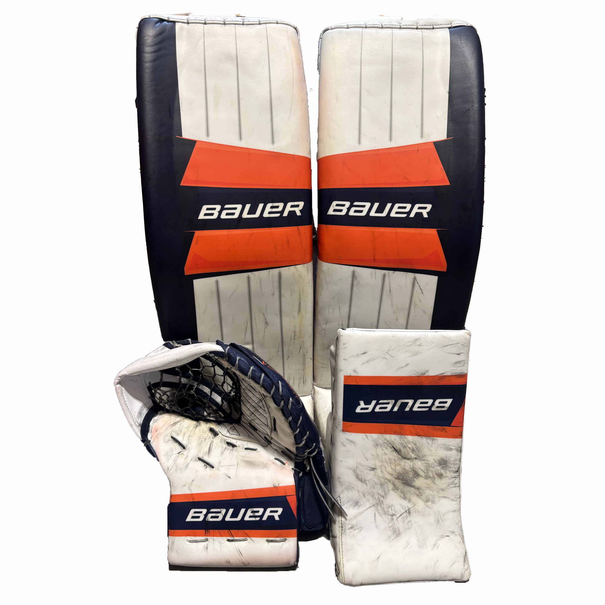 Bauer Supreme Mach - Used Pro Stock Goalie Full Set (White/Navy/Orange)
